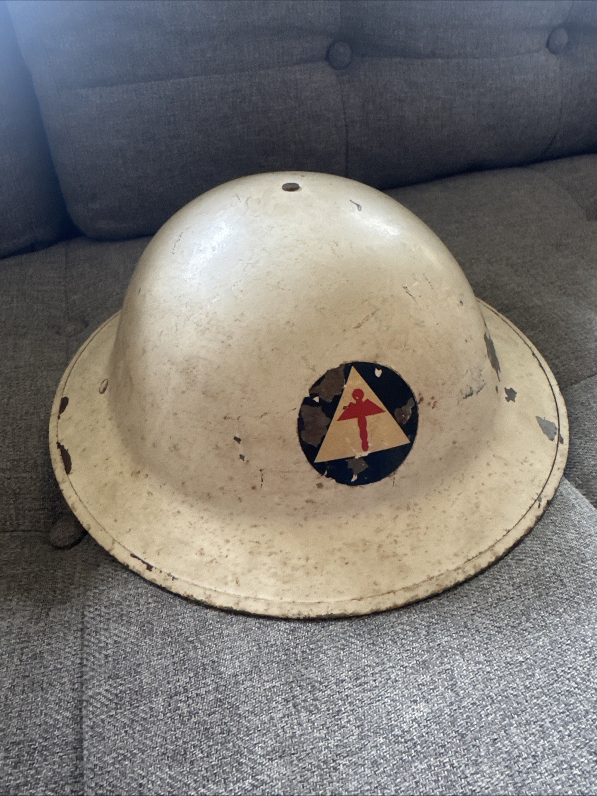 Vtg. Civil Defense Metal Hardhat. Medical Rescue Insignia