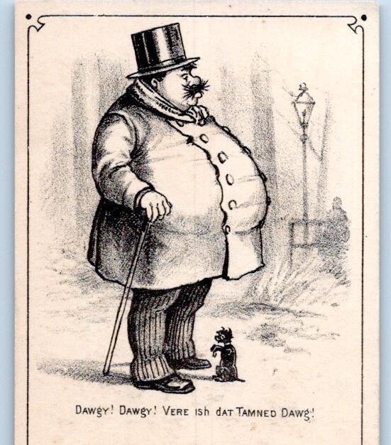 1880-90's FAT MAN CAN'T SEE HIS LITTLE DOG TOP HAT STOCK VICTORIAN TRADE CARD