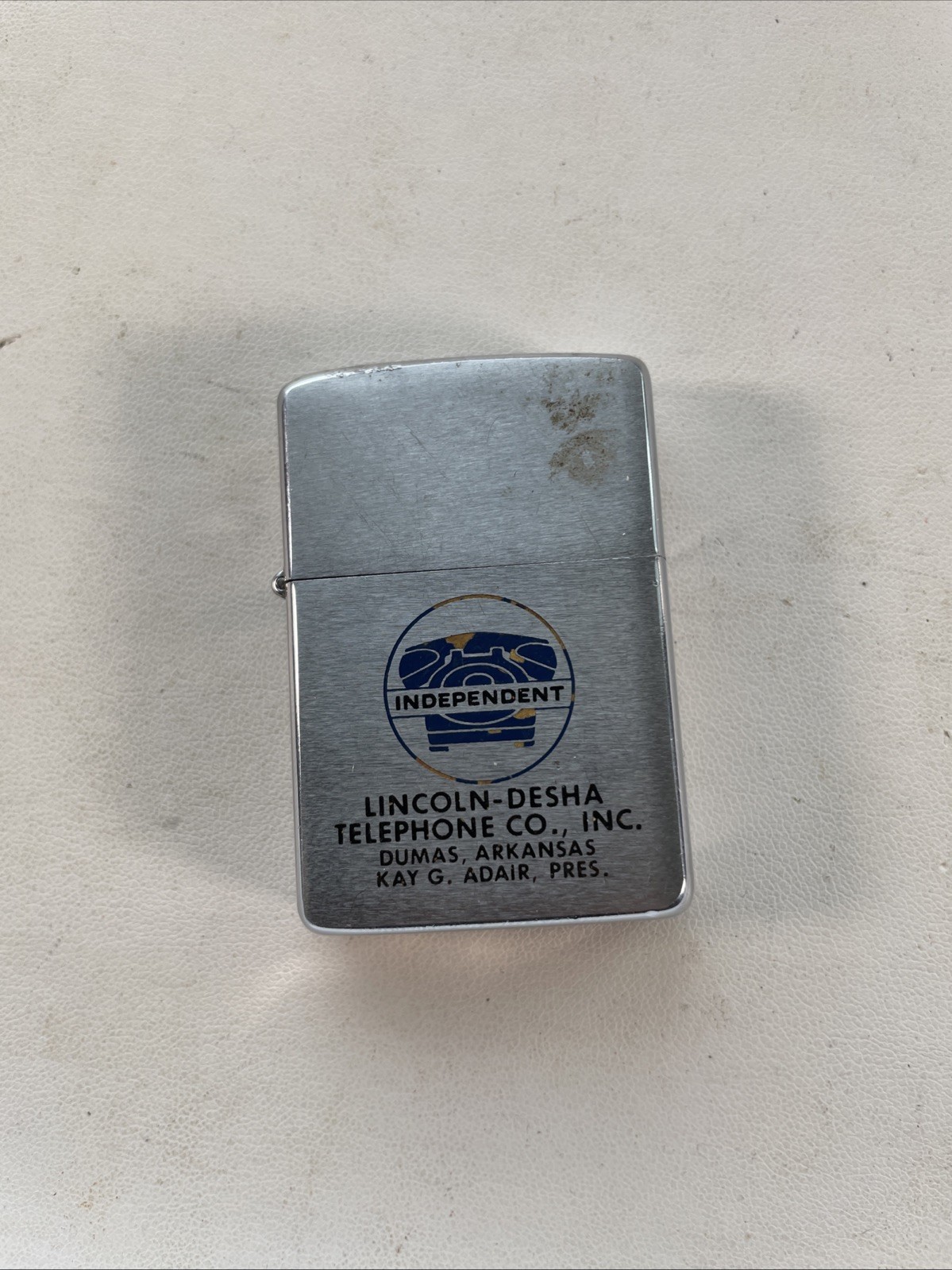 Vintage 1961 Advertising Zippo Lighter Independent Lincoln-Desha Telephone Co.