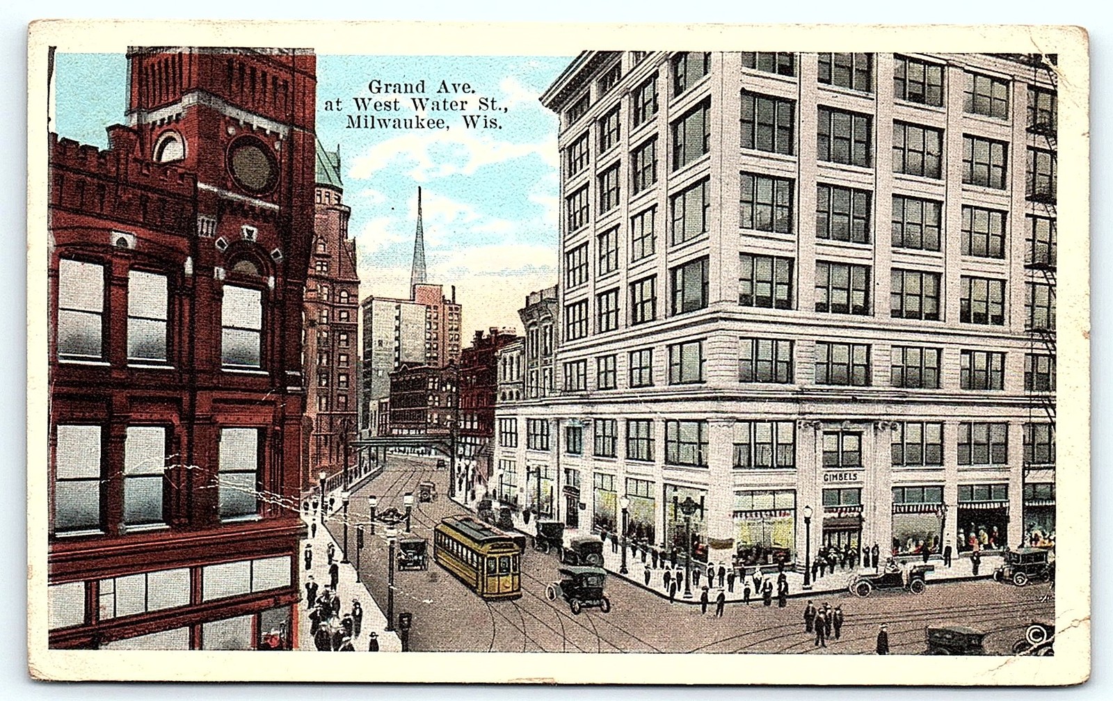 Milwaukee Grand Ave & West Water St, Gimbels, 1904 PM