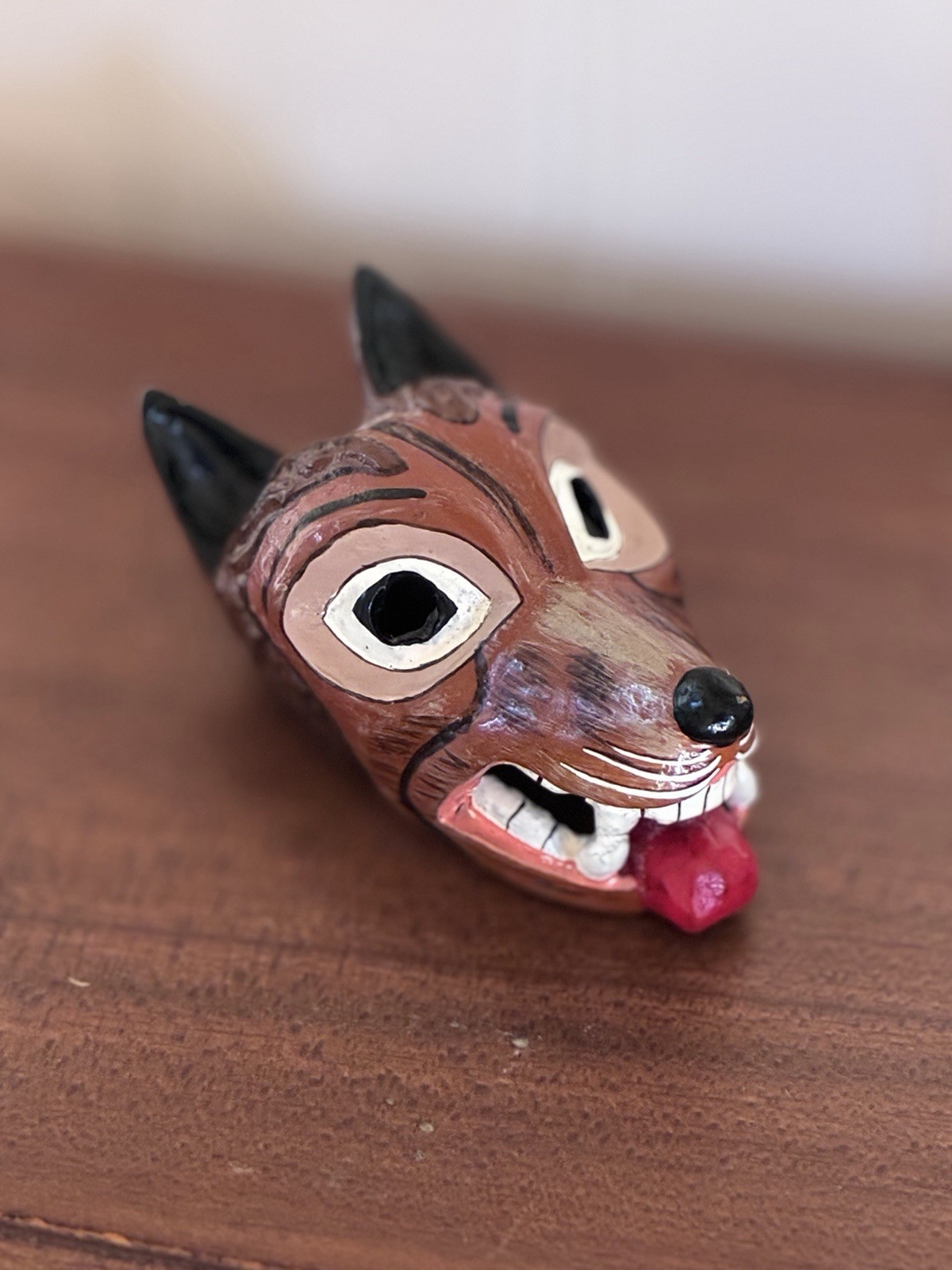 Vintage Hand-Carved Wood Ecuadorian Festival Dog Mask Folk Art