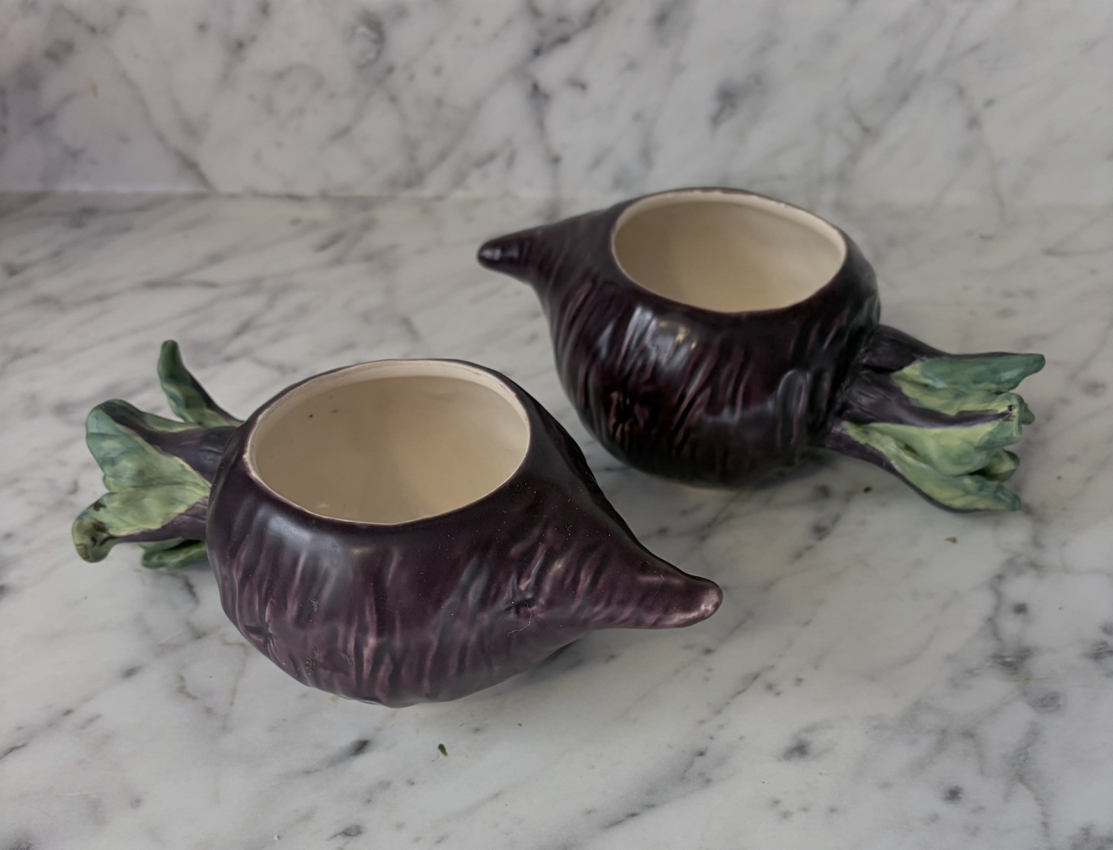 Blue Sky Ceramic Glazed Hand-Painted BEET Votive Holders Set of 2 Kitschy Funky 
