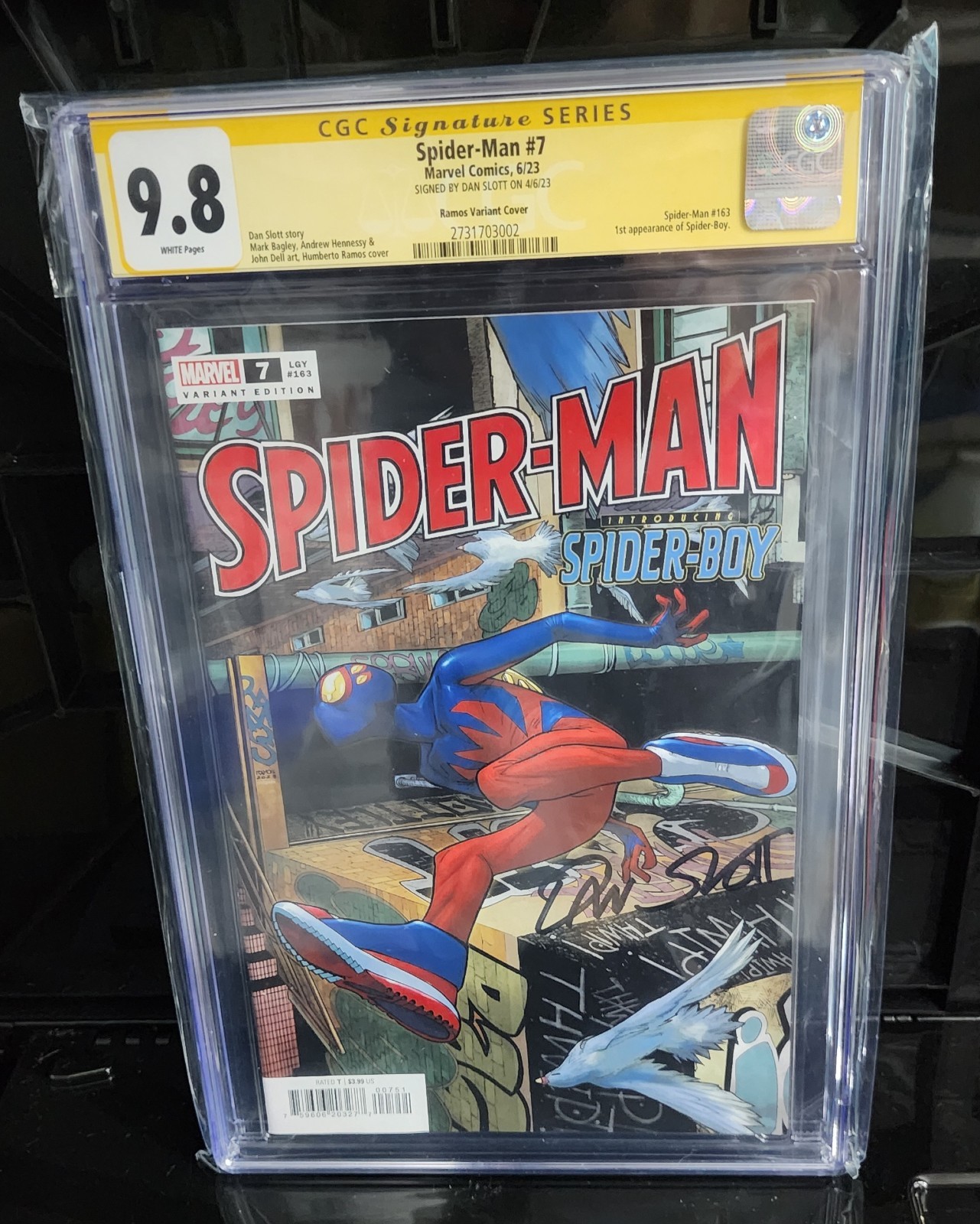 Spider-Man #7 CGC 9.8 SS Ramos Variant Signed By Dan Slott - 1st App. Spider-Boy Spider-Man #7 CGC 9.8 SS Ramos Variant Signed By Dan Slott - 1st App. Spider-Boy