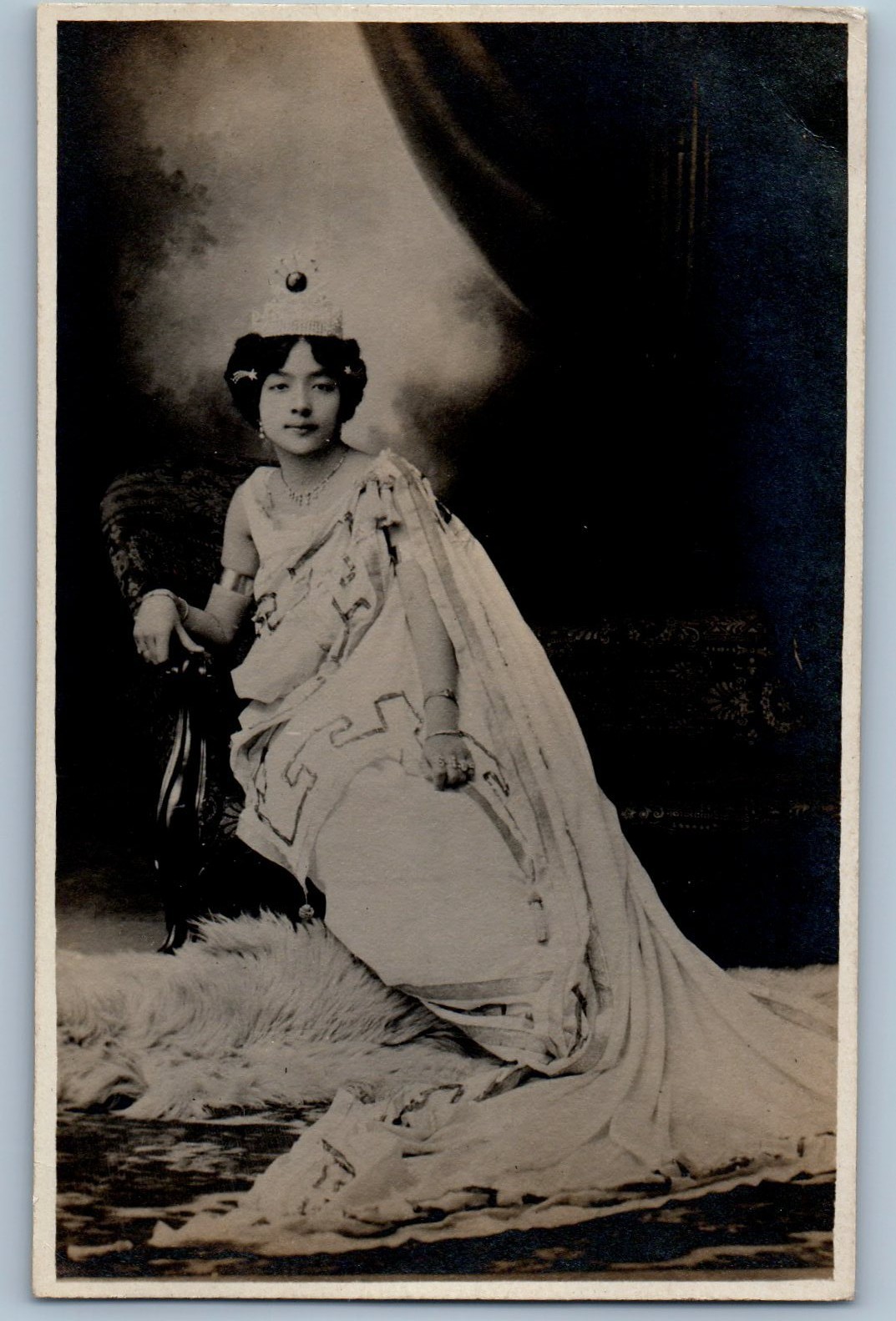 c1910's Pretty Girl With Crown Costume Studio RPPC Photo Antique Postcard c1910's Pretty Girl With Crown Costume Studio RPPC Photo Antique Postcard