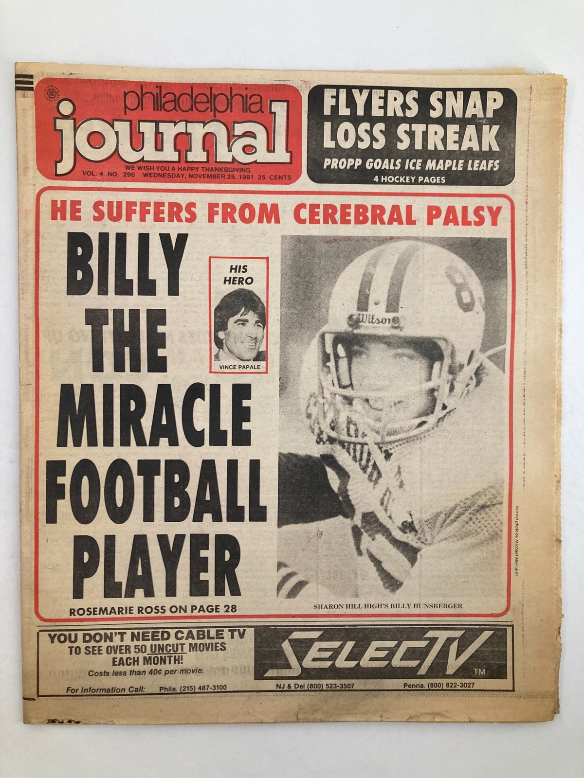 Philadelphia Journal Tabloid November 25 1981 Vol 4 #298 NFL Eagles Vince Papale Philadelphia Journal Tabloid November 25 1981 Vol 4 #298 NFL Eagles Vince Papale