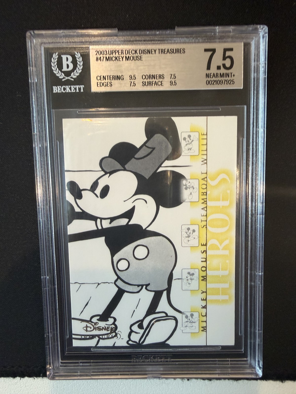 2003 Upper Deck Disney Treasures #47 Mickey Mouse Steamboat Willie BGS 7.5 NM+