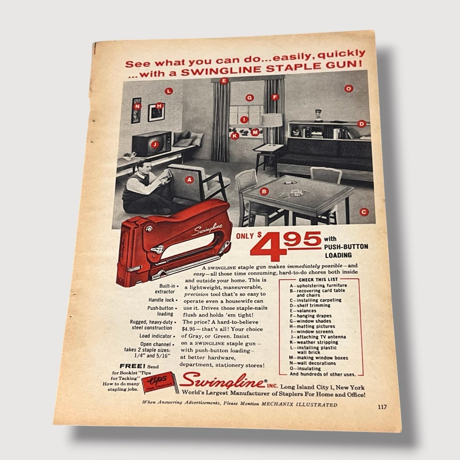 1961 Swingline Staple Gun See What You Can Do Easily Quickly Vintage Ad Z