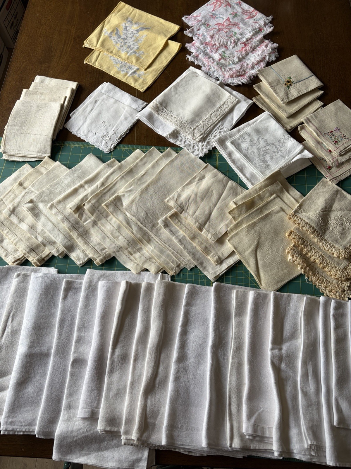 VTG Lot 61 LINEN Damask LARGE Napkins Wedding Shower cocktail dinner EMBROIDERY VTG Lot 61 LINEN Damask LARGE Napkins Wedding Shower cocktail dinner EMBROIDERY