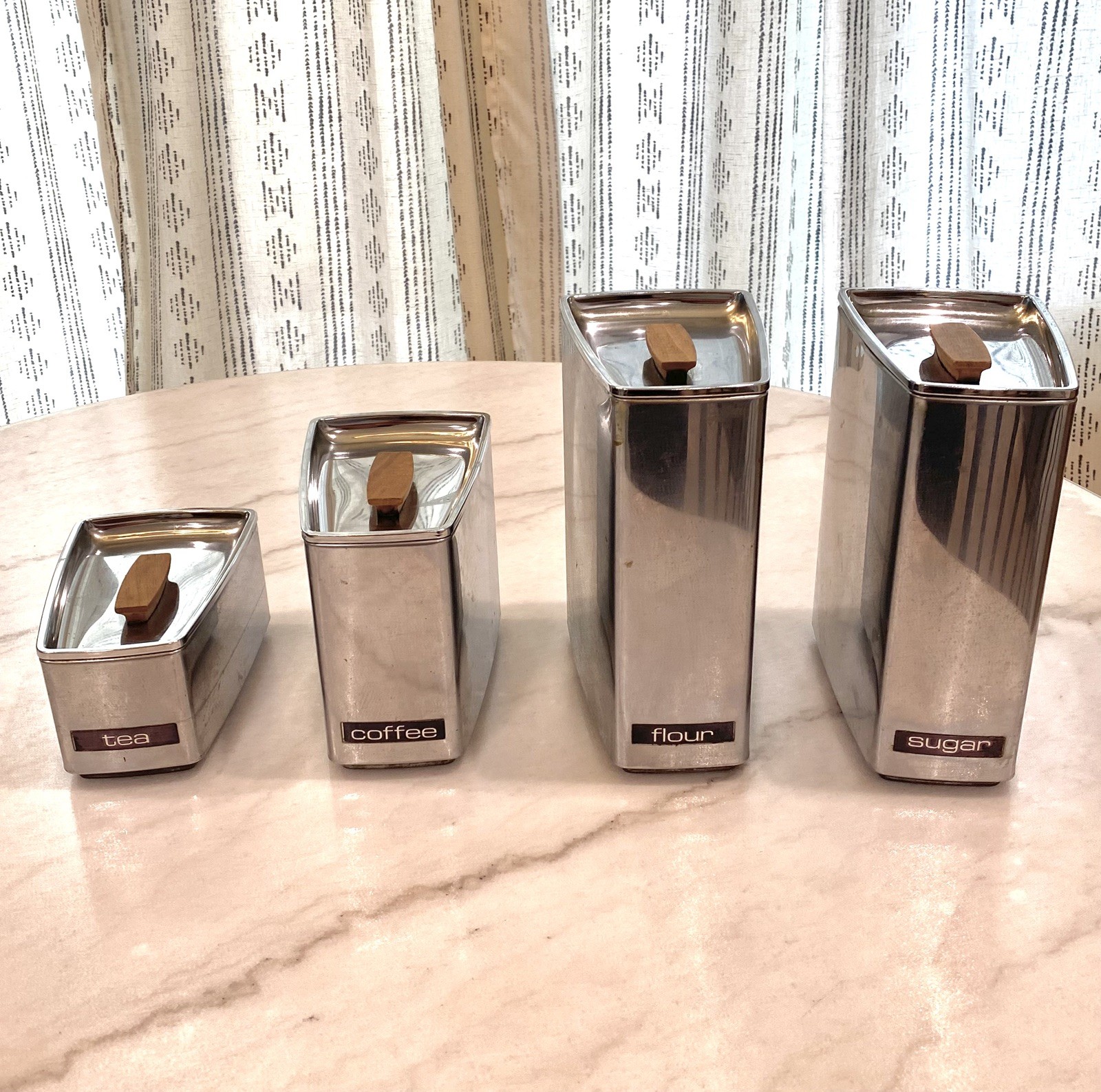 Vintage MCM 50s-60s Chrome  Stackable BEAUTYWARE Kitchen Canister Set Complete