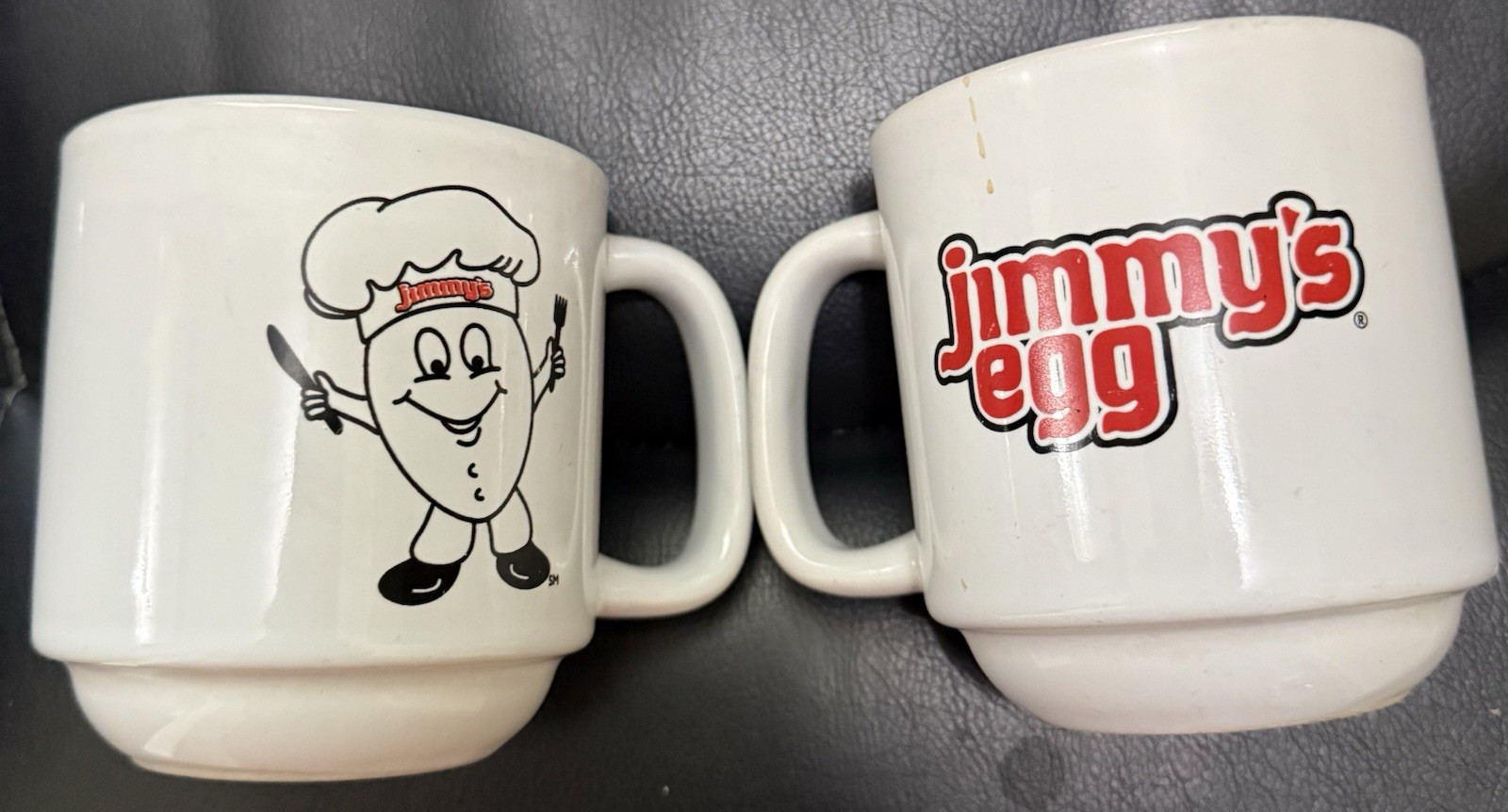 Jimmy’s Egg Restaurant Crestware 2 Mugs Red Letter Jimmy’s Egg Restaurant Crestware 2 Mugs Red Letter