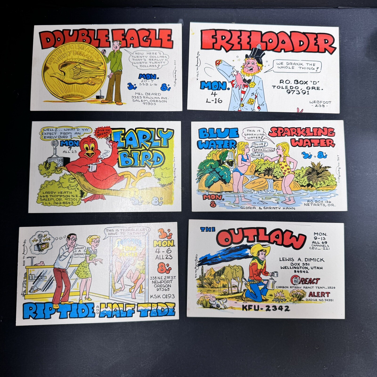 6 Vtg Retro Amateur Ham CB Radio Call QSL Cards Squeaky Collector’s Club
