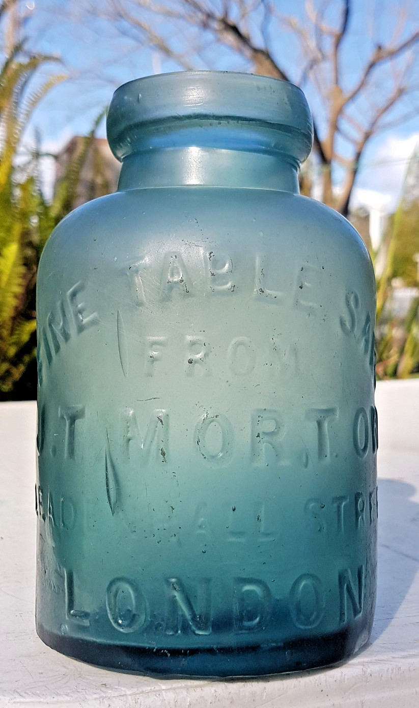 Antique T.MORTON , LONDON , FINE TABLE SALT / PALE BLUE / OLD BOTTLE JAR 1870's Antique T.MORTON , LONDON , FINE TABLE SALT / PALE BLUE / OLD BOTTLE JAR 1870's