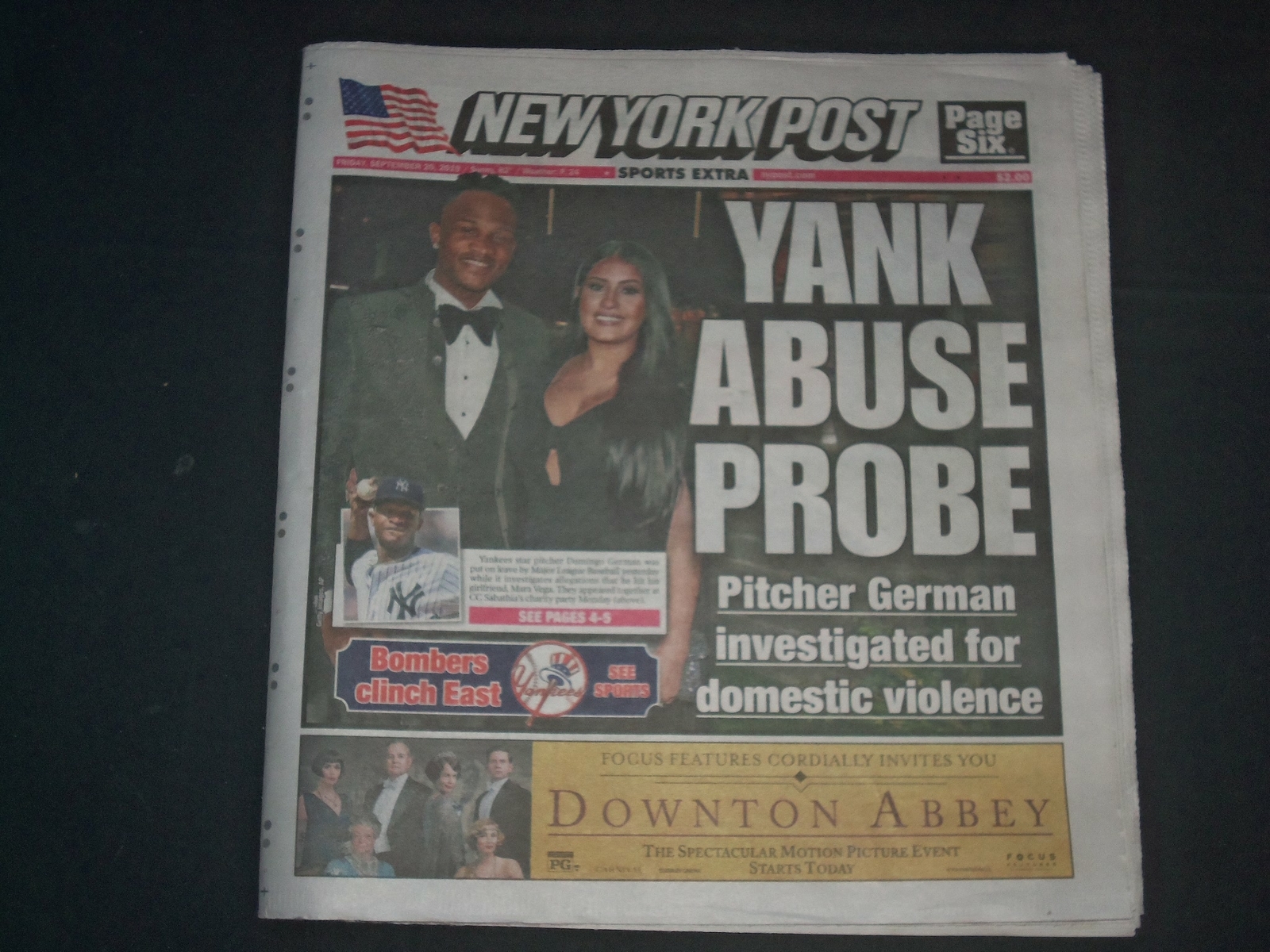 2019 SEP 20 NEW YORK POST NEWSPAPER -YANKEE\'S DOMINGO GERMAN DOMESTIC VIOLENCE