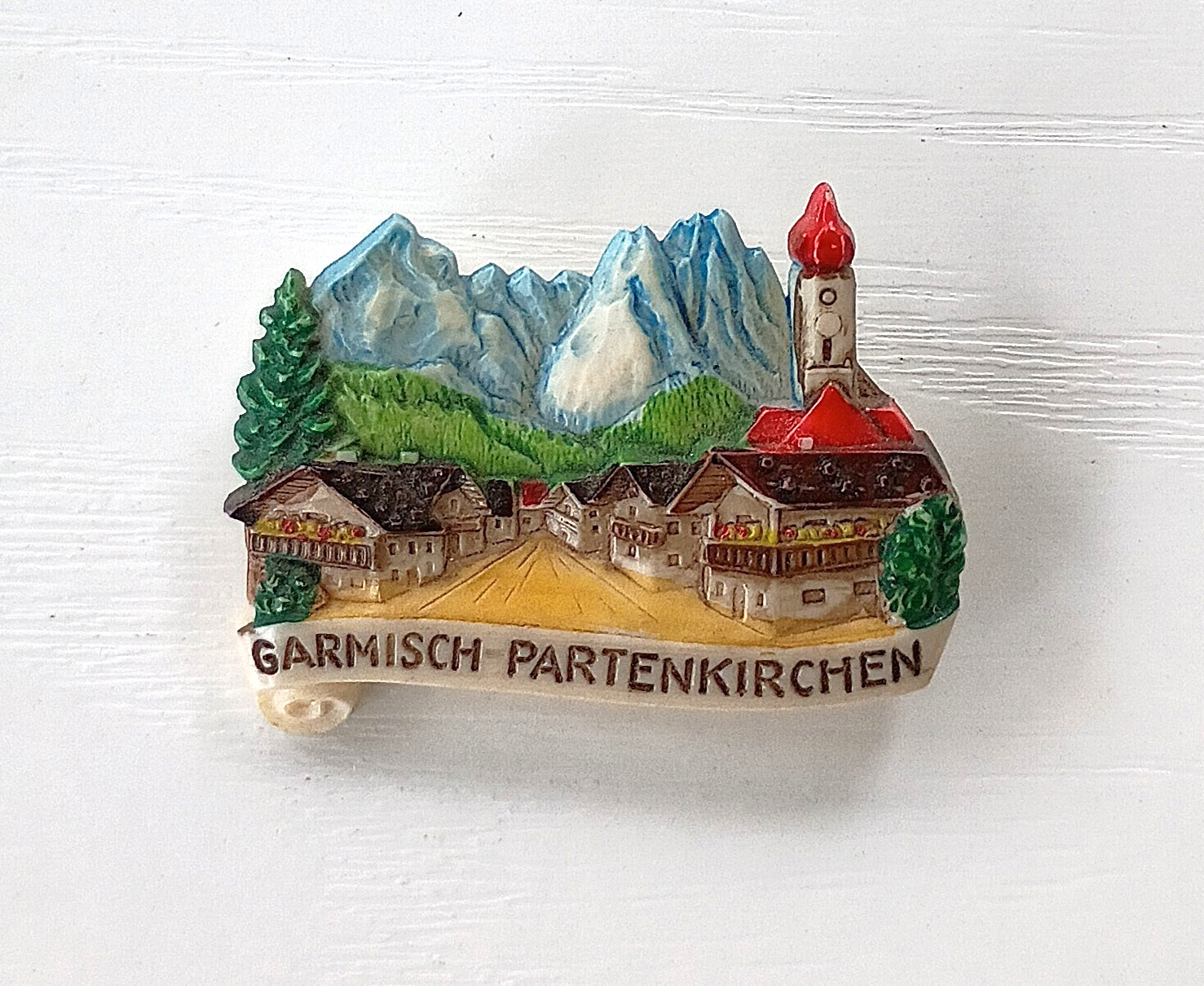 Vintage 1940s Garmisch-Partenkirchen Celluloid Pin Allied Occupation Souvenir