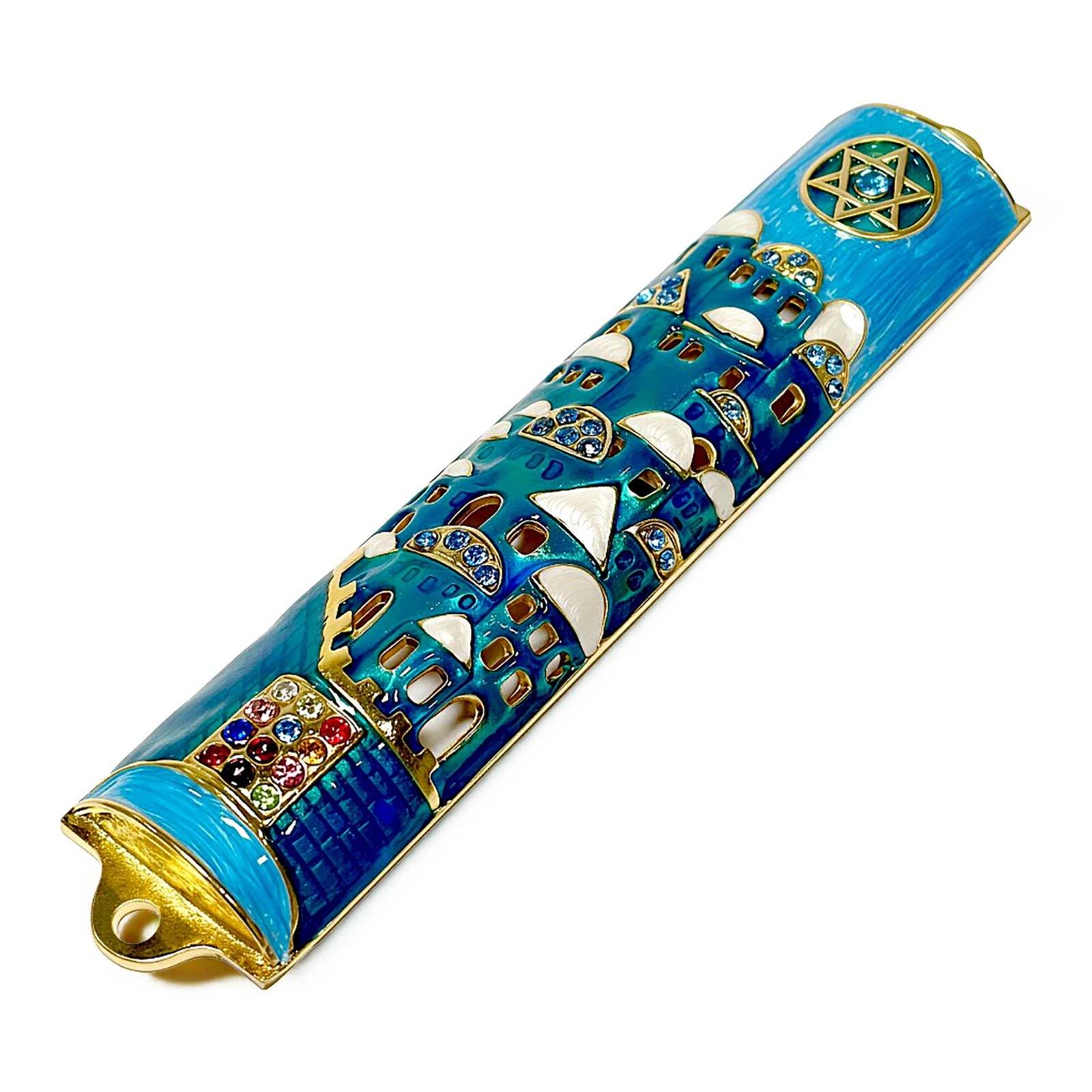 Handcrafted Jeweled Jerusalem City Mezuzah in Gift Box 6\