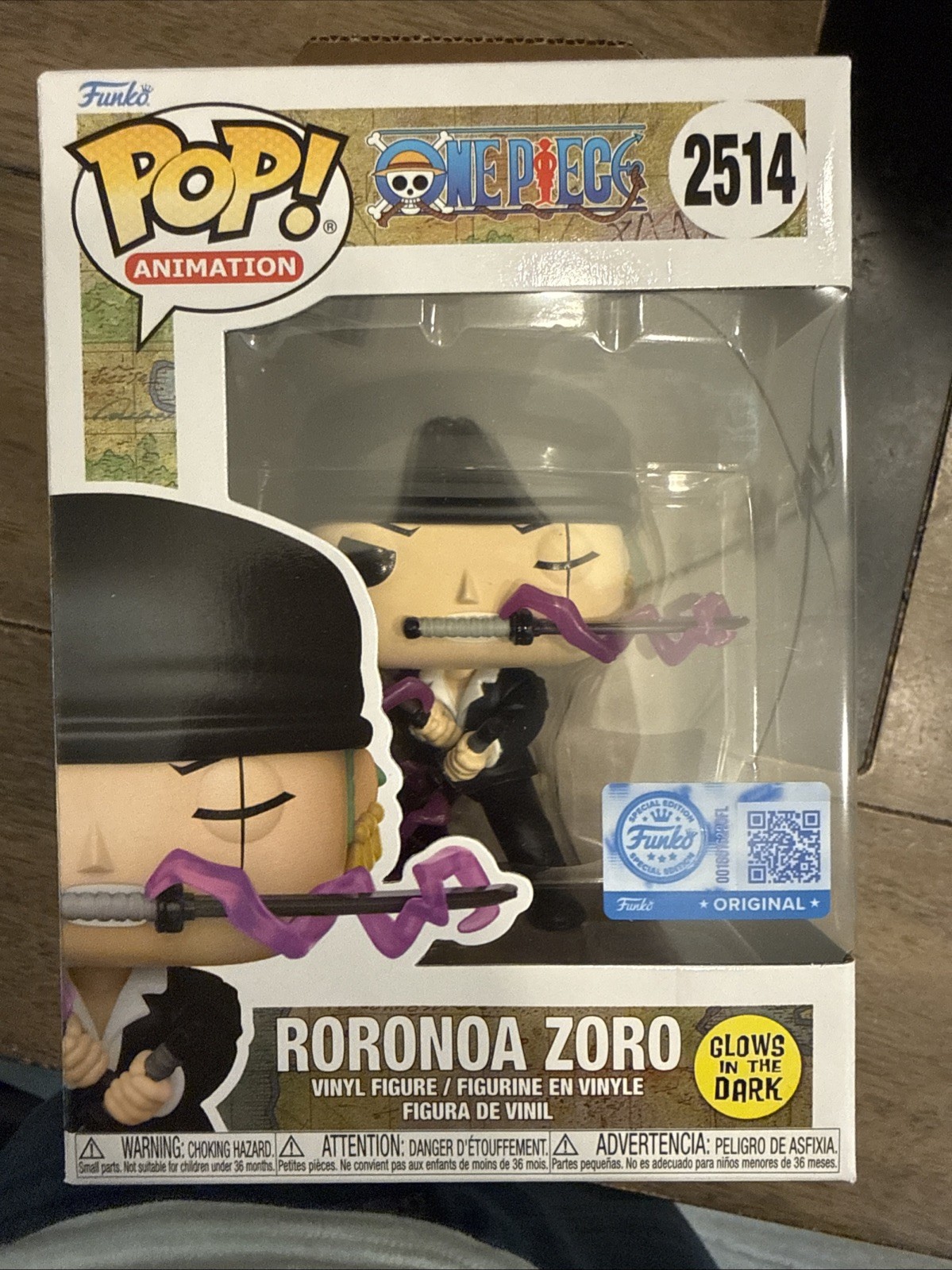 Funko Pop Roronoa Zoro Dressrosa GLOW #2514 One Piece GameStop Exclusive