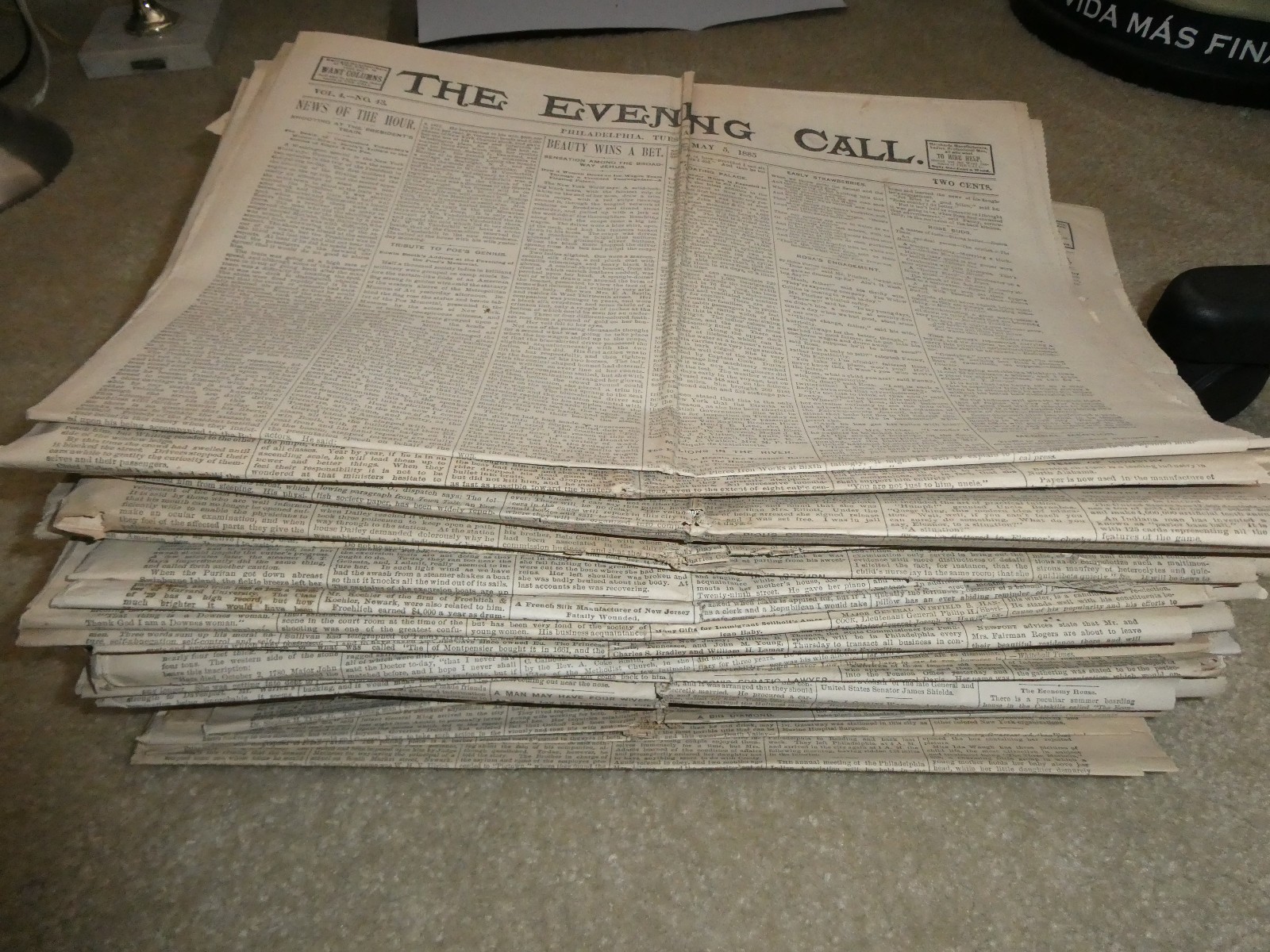RARE Lot of 56 Original 1885 Philadelphia Evening Call Newspapers RARE Lot of 56 Original 1885 Philadelphia Evening Call Newspapers