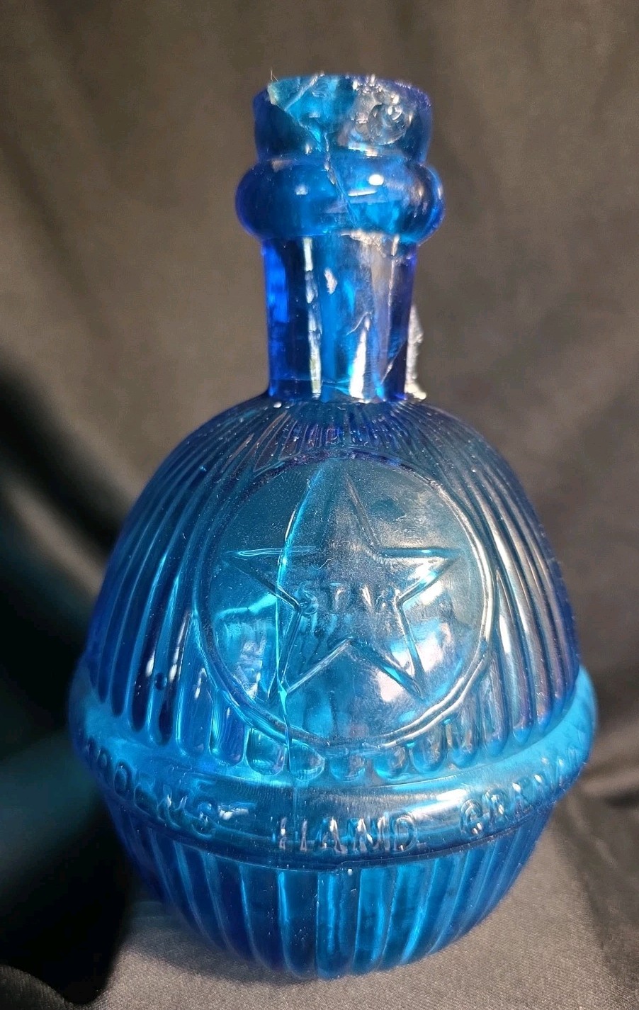 Antique Harden Star Cobalt Blue Glass Grenade Extinguisher, Crack See Pictures Antique Harden Star Cobalt Blue Glass Grenade Extinguisher, Crack See Pictures