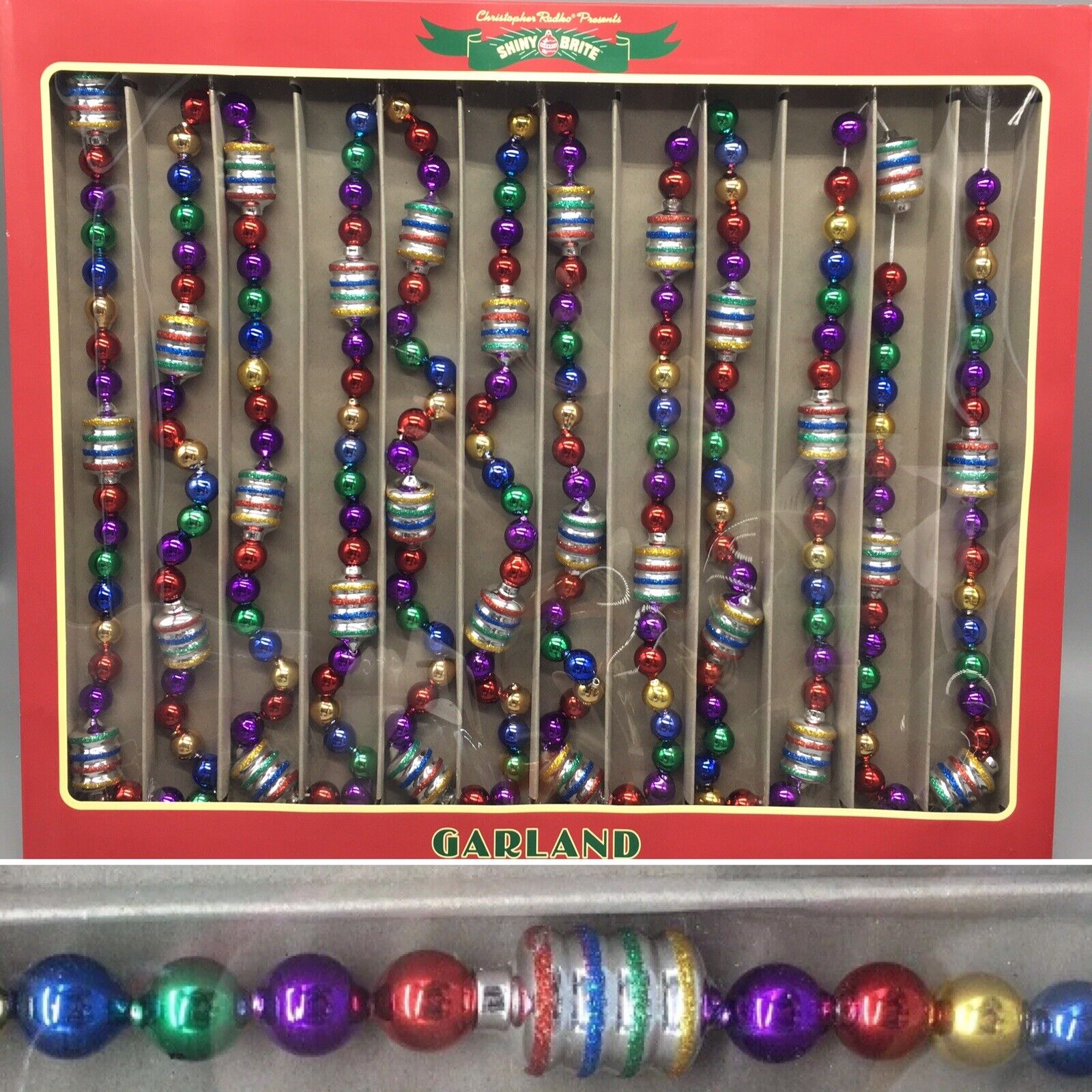 Radko Shiny Brite Glass Christmas Tree Garland Figural Jeweled Tone Beads 14ft