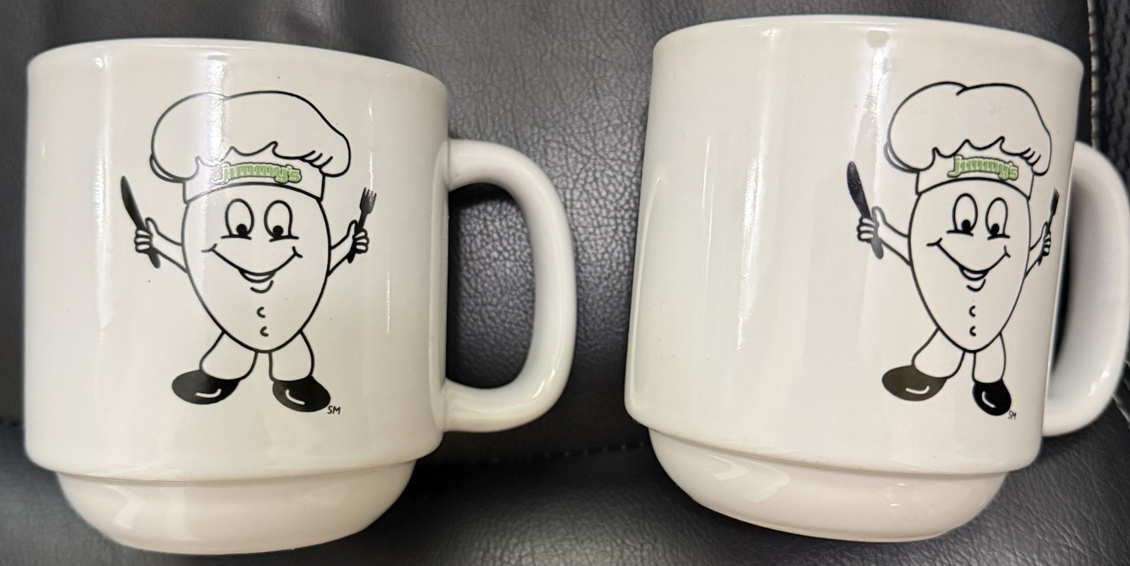 2 Jimmy’s Egg Restaurant Crestware Green Lettering Coffee Mugs 2 Jimmy’s Egg Restaurant Crestware Green Lettering Coffee Mugs