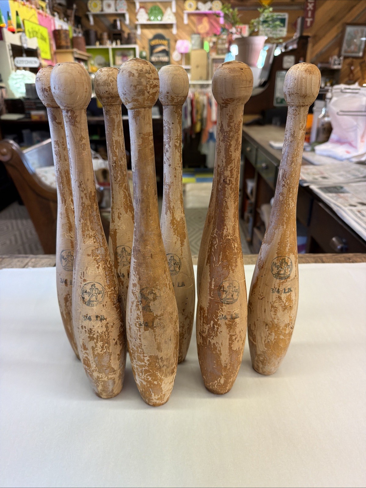 8 Vintage Antique Wood Juggling Pins, Wooden Jugglers, Indian Clubs 3/4 LB