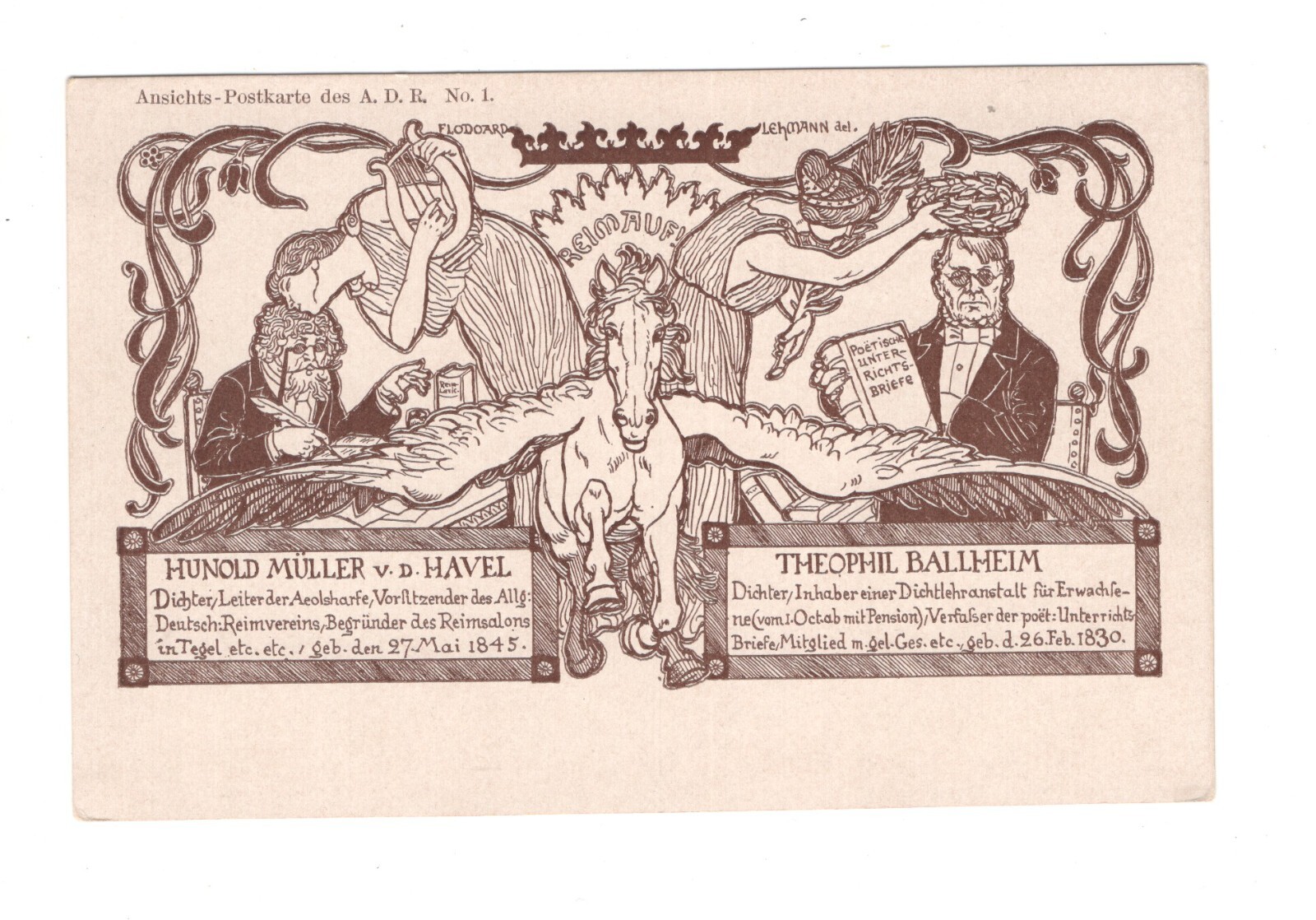 Julius Stinde and Müller Hunold v d Havel Germany art nouveau postcard c1906