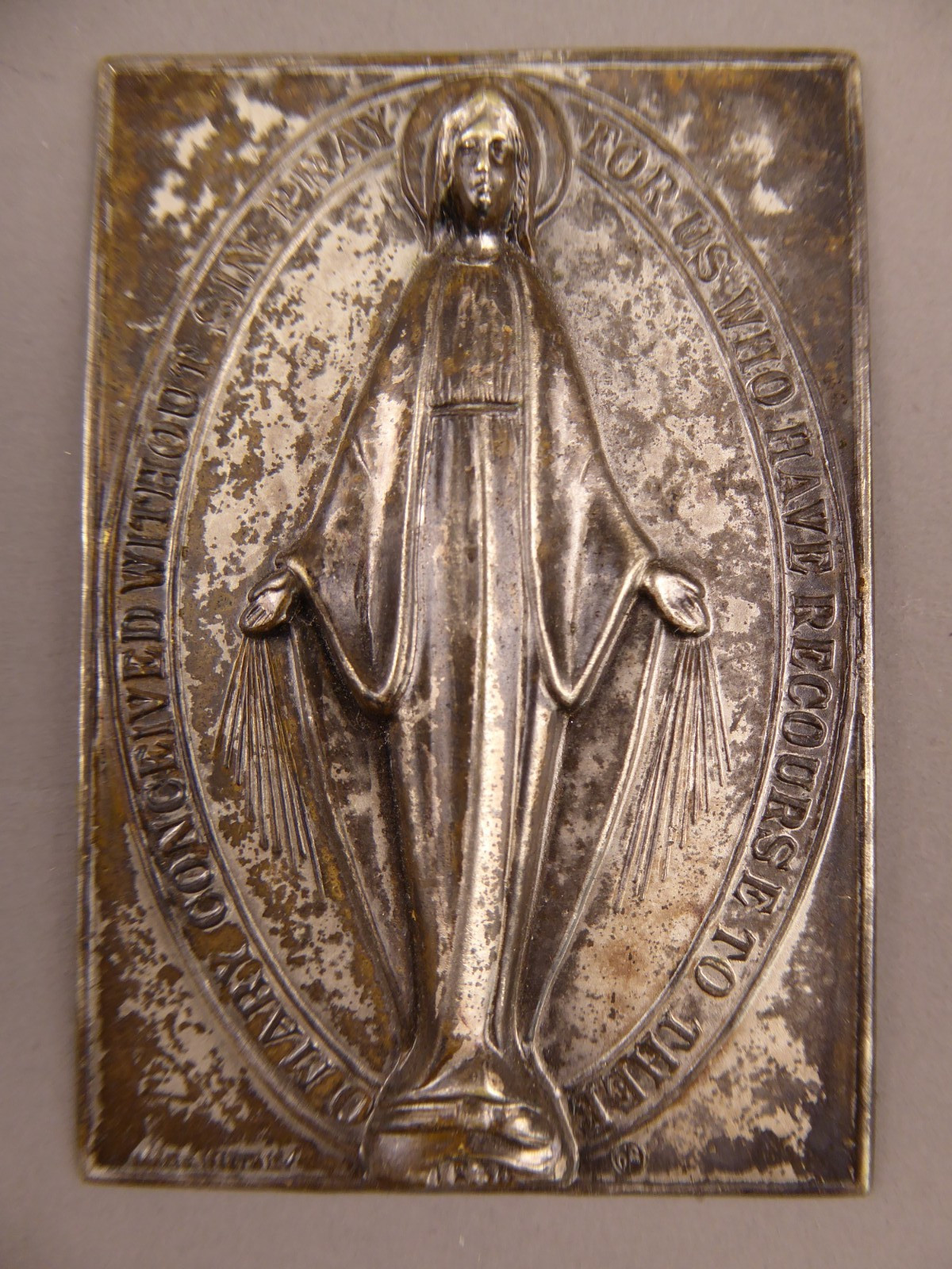Antique Silver Religious plaque, Italy, Virgin Mary