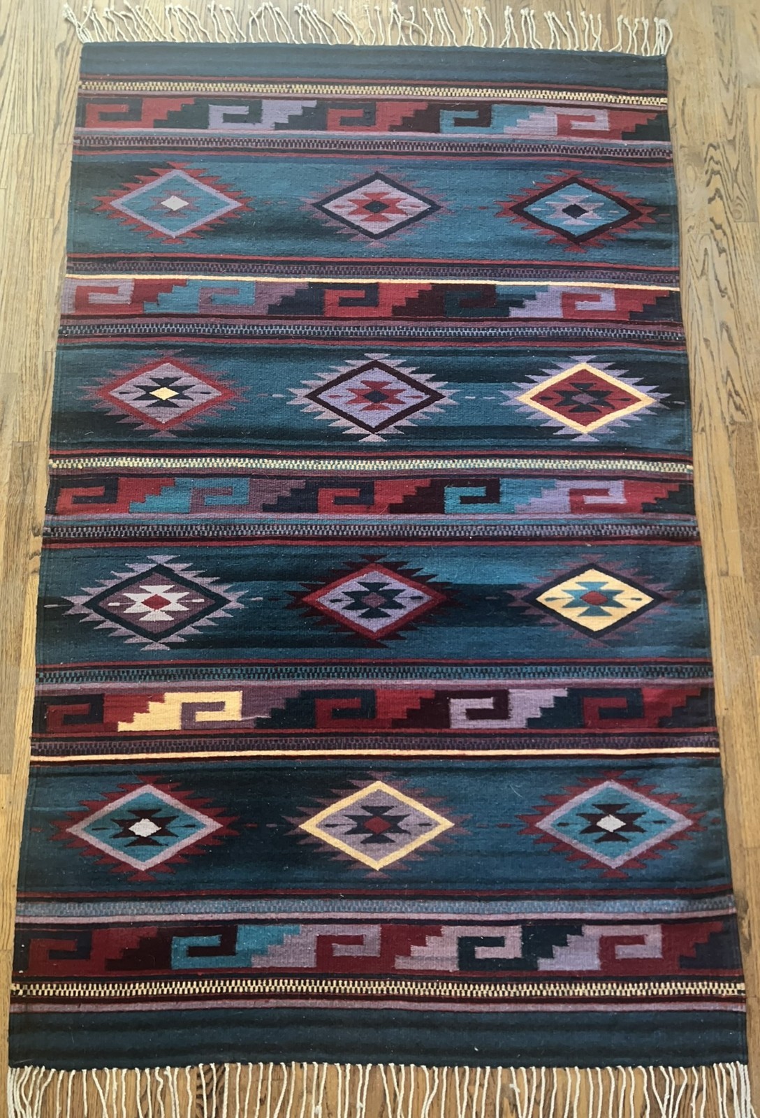 Hand Woven Oaxaca Mexico Rug Fringed white 4 x 6 Hand Woven Oaxaca Mexico Rug Fringed white 4 x 6