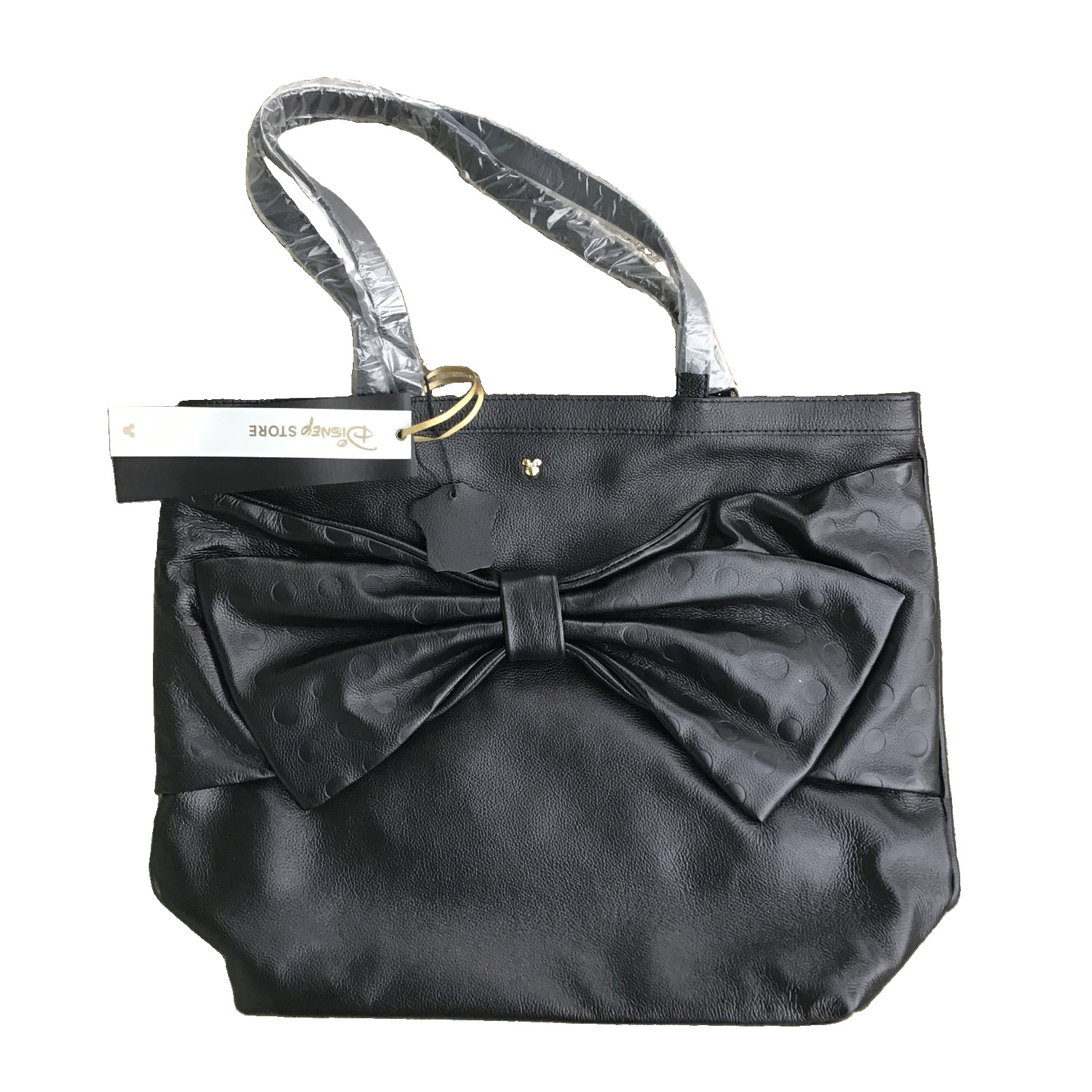 NWT Disney Minnie Mouse Hand Bag Tote Purse Leather Black Bow Store Exclusive