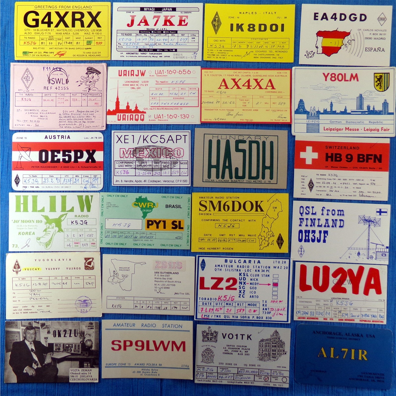 Vintage QSL Cards 24 Nations Mixed Lot Worldwide DX Ham Amateur Radio US Foreign