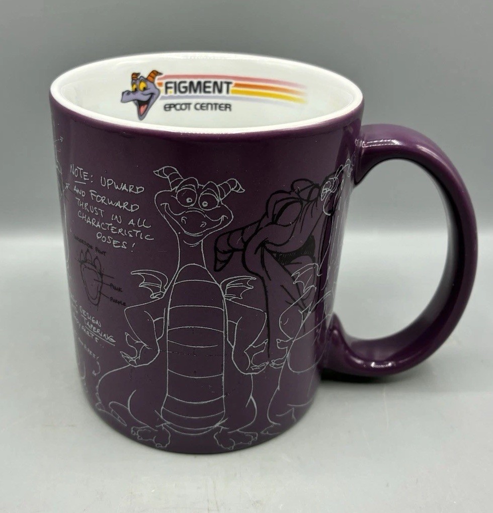 DISNEY World Epcot Center FIGMENT DRAGON Purple Sketchbook Drawing Mug  EUC