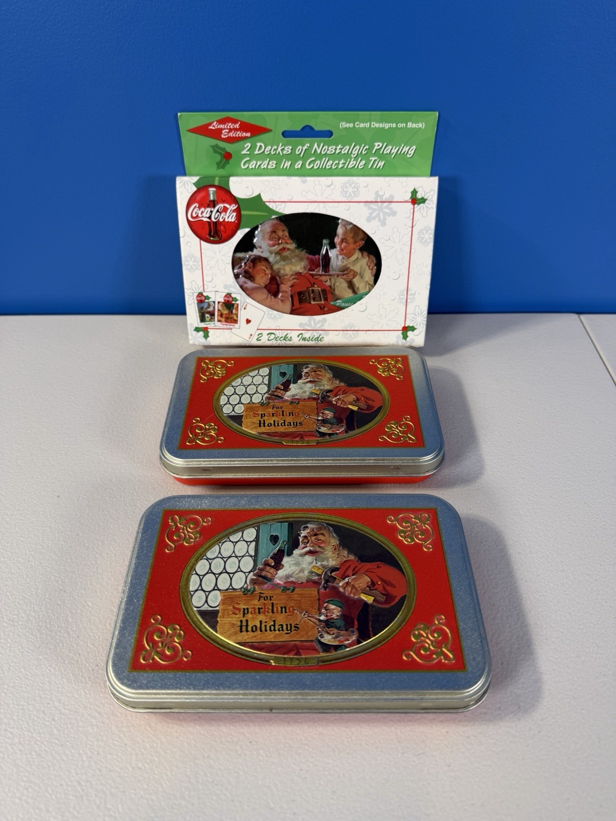 Vintage Coca Cola Playing Cards 3 Decks Holiday Collectible Tins Sealed Set NIB Vintage Coca Cola Playing Cards 3 Decks Holiday Collectible Tins Sealed Set NIB