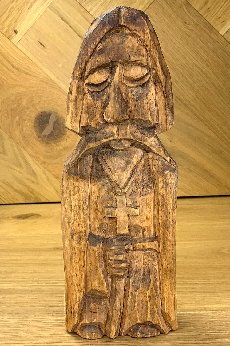 Cepelia Polish Cooperative Praying Monk Figurine Hand Carved Wood Folk Art 9.75\