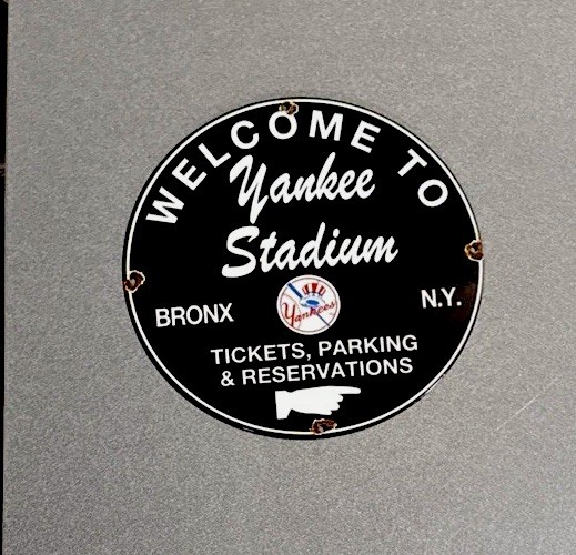 VINTAGE 12” YANKEE BASEBALL STADIUM PORCELAIN SIGN CAR GAS OIL TRUCK MOTORCYCLE