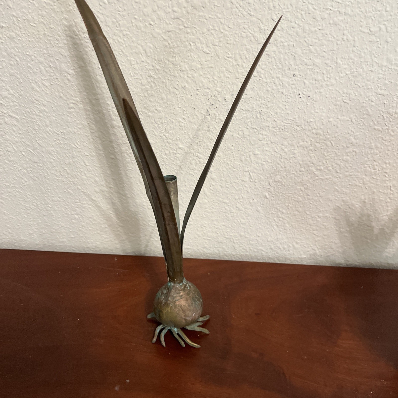 Vintage Carnevale Verdigris Brass Onion Bud Vase-12”
