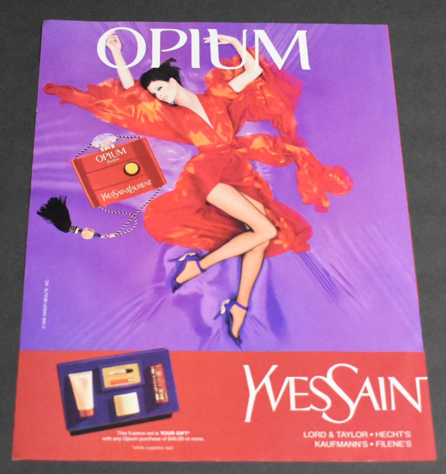 1996 Print Ad Sexy Fashion Legs Lady Heels Brunette Red Dress YSL Opium Beauty L
