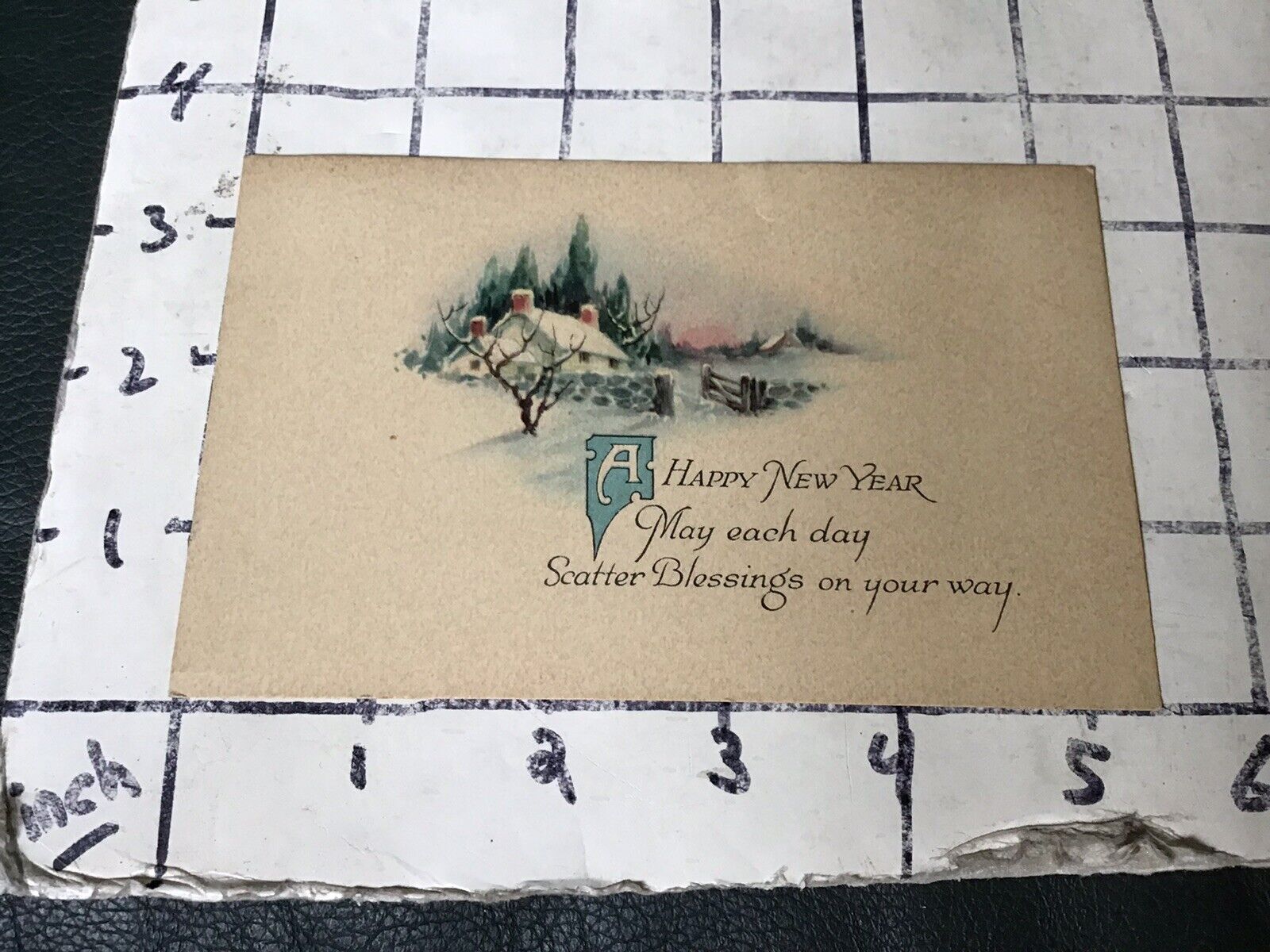 Original UNUSED postcard - Happy New Year - spotty GIBSON LINES #2