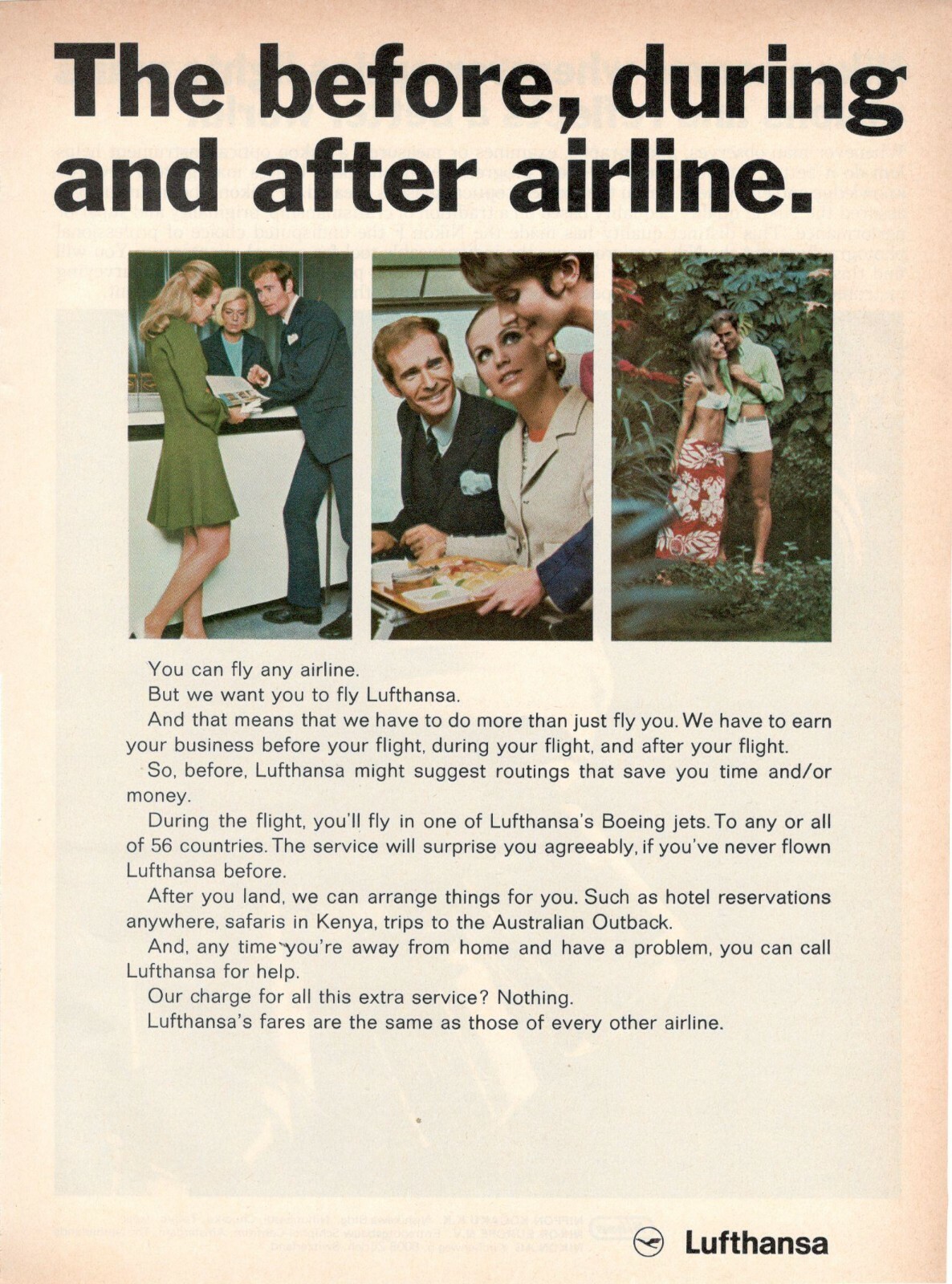 Lufthansa German Airlines 1969 Original Advertising \'The Before During And Aft