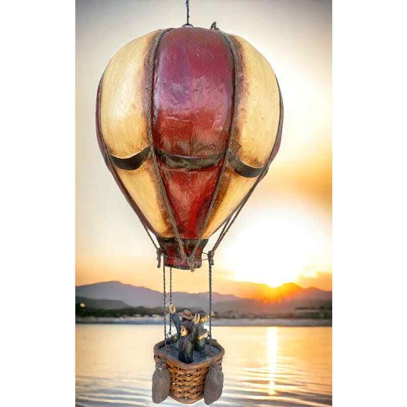 Hot Air Balloon Hanging Model 24 Inches Tall Red and Yellow Resin and Wicker 