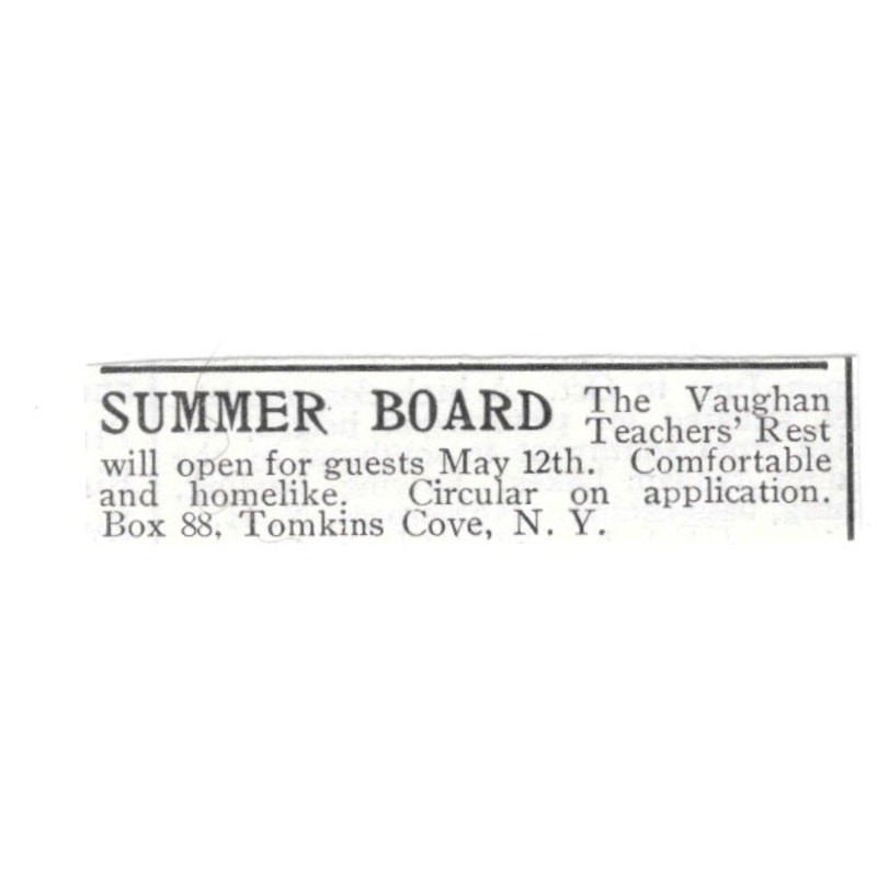 The Vaughan Teachers Rest Summer Board Tomkins Cove NY 1903 Magazine Ad SAG6-S34