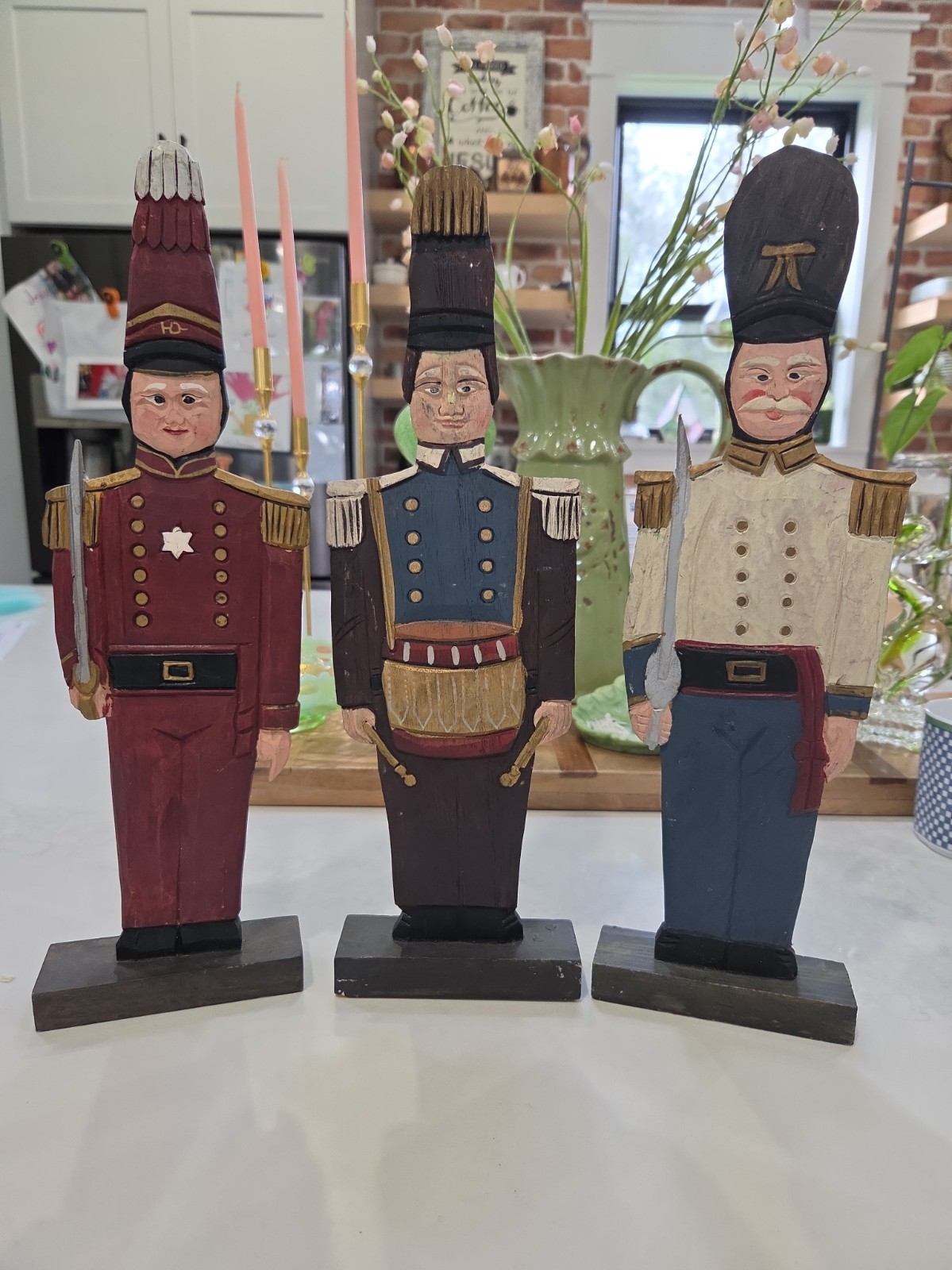 Vintage Set of 3 Aged Hand Carved Wooden Soldiers Christmas Decor Boys Room 14 Vintage Set of 3 Aged Hand Carved Wooden Soldiers Christmas Decor Boys Room 14