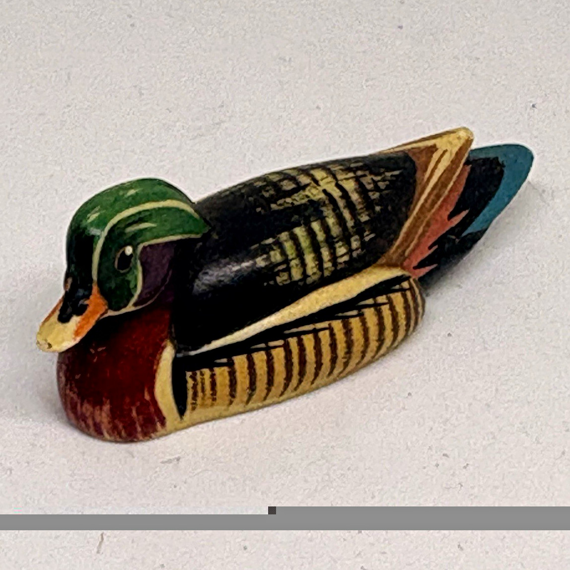 Vintage ANRI Toriart Wood Duck Figurine Hand Painted Italian Wood Miniature 70s