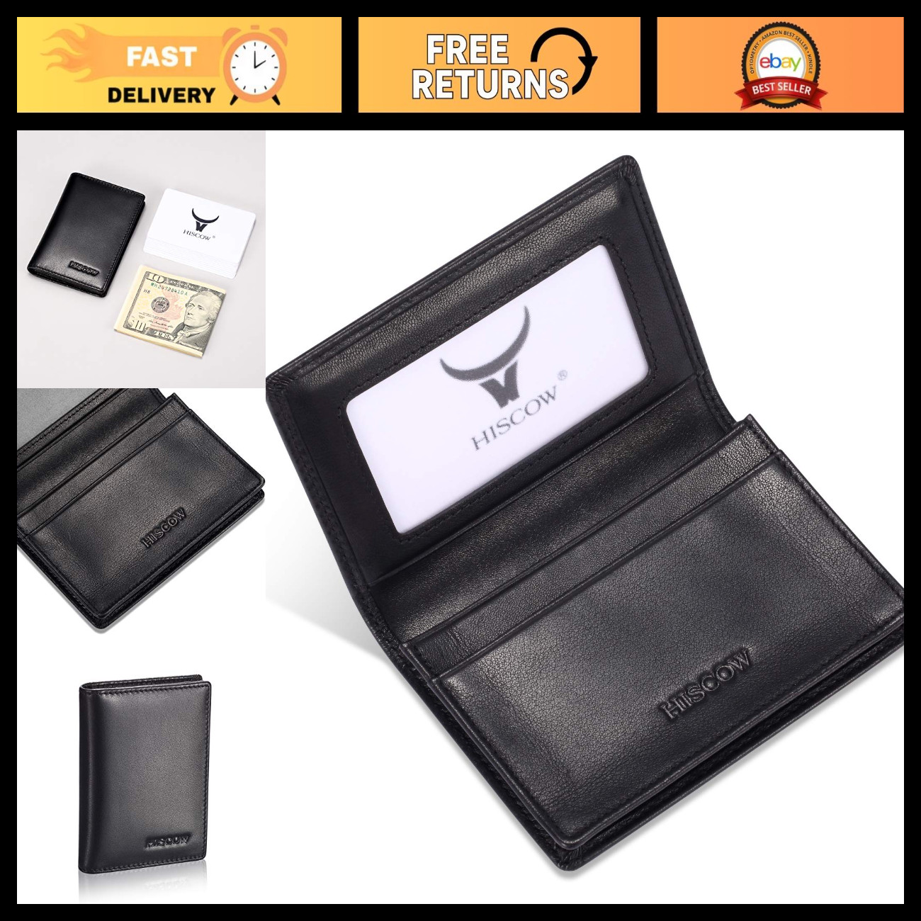 HISCOW Full Grain Leather Business Card Holder Case