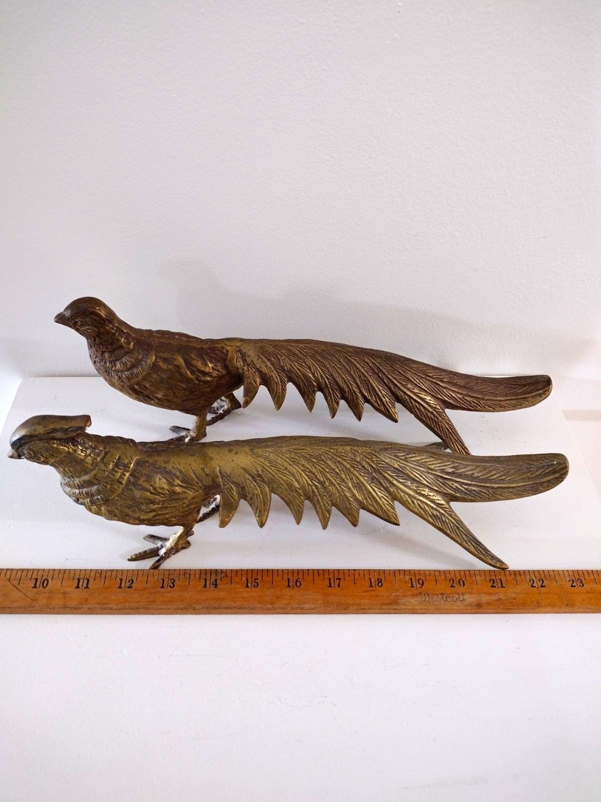 Brass metal Pheasant Birds Figurine Pair Vintage South Korean male&female Brass metal Pheasant Birds Figurine Pair Vintage South Korean male&female