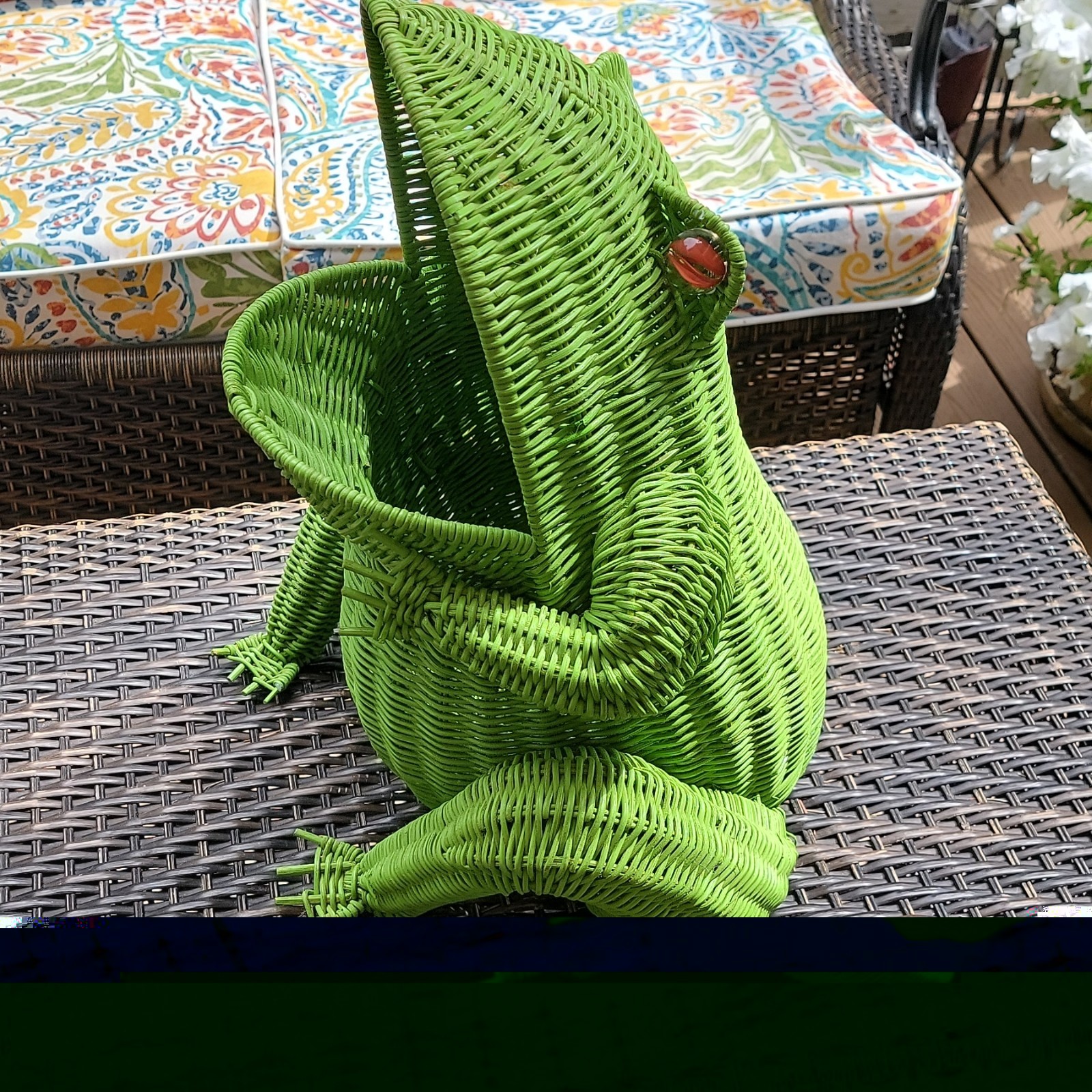 Wicker Basket Boho Retro frog decor. 1960's Vintage Wicker Basket Boho Retro frog decor. 1960's Vintage