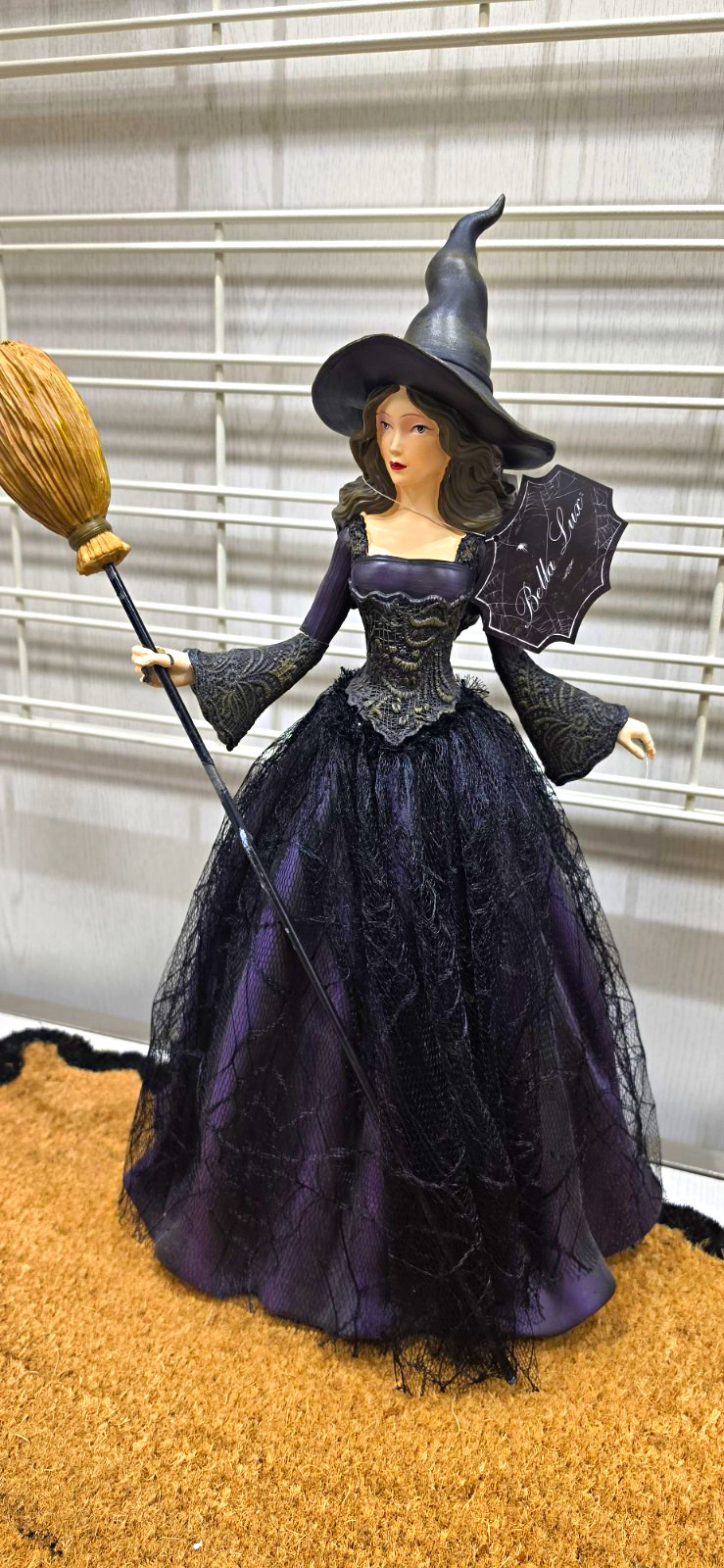 Bella Lux Halloween Witch Figurine 22 Elegant Purple Dress Black Lace Broom Gow