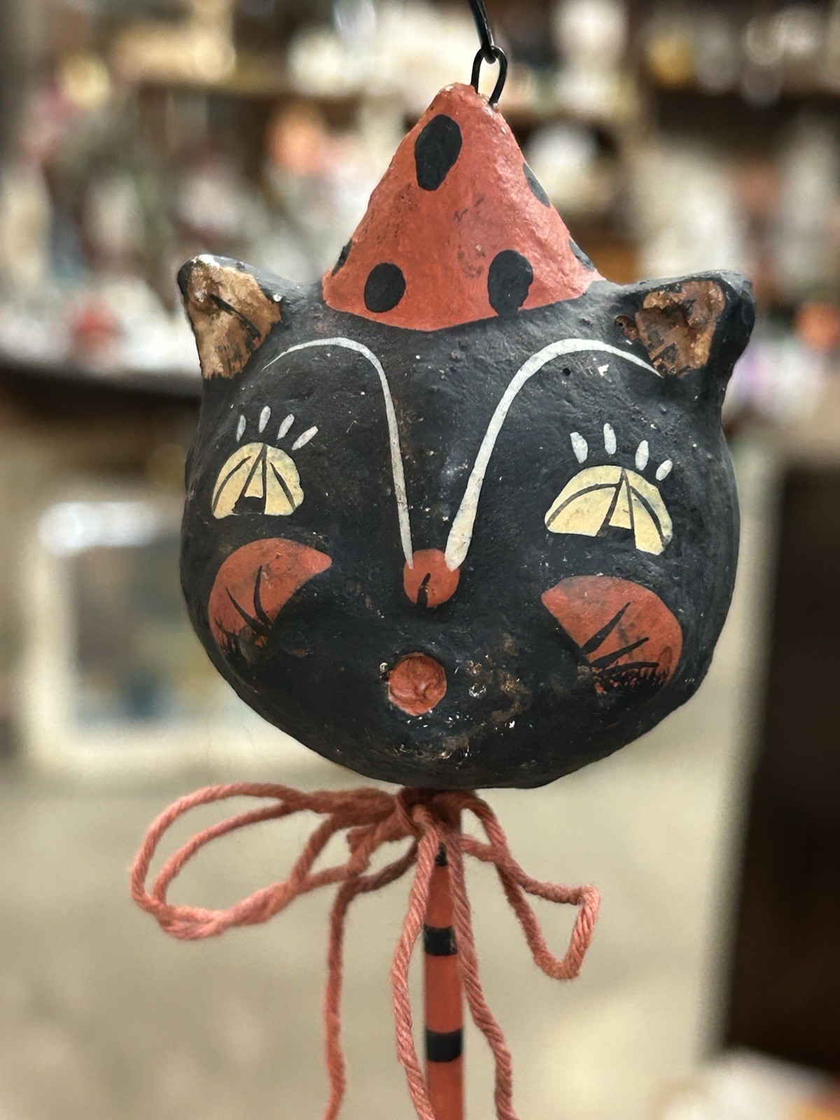 Rare Johanna Parker Primitives By Kathy Hanging Black Cat Party Hat Ornament Rare Johanna Parker Primitives By Kathy Hanging Black Cat Party Hat Ornament