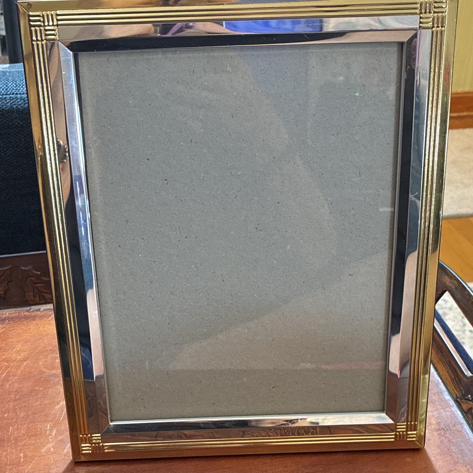 Vintage Burnes of Boston 8x10 Picture Frame Art Deco Brass & Chrome Two Tone