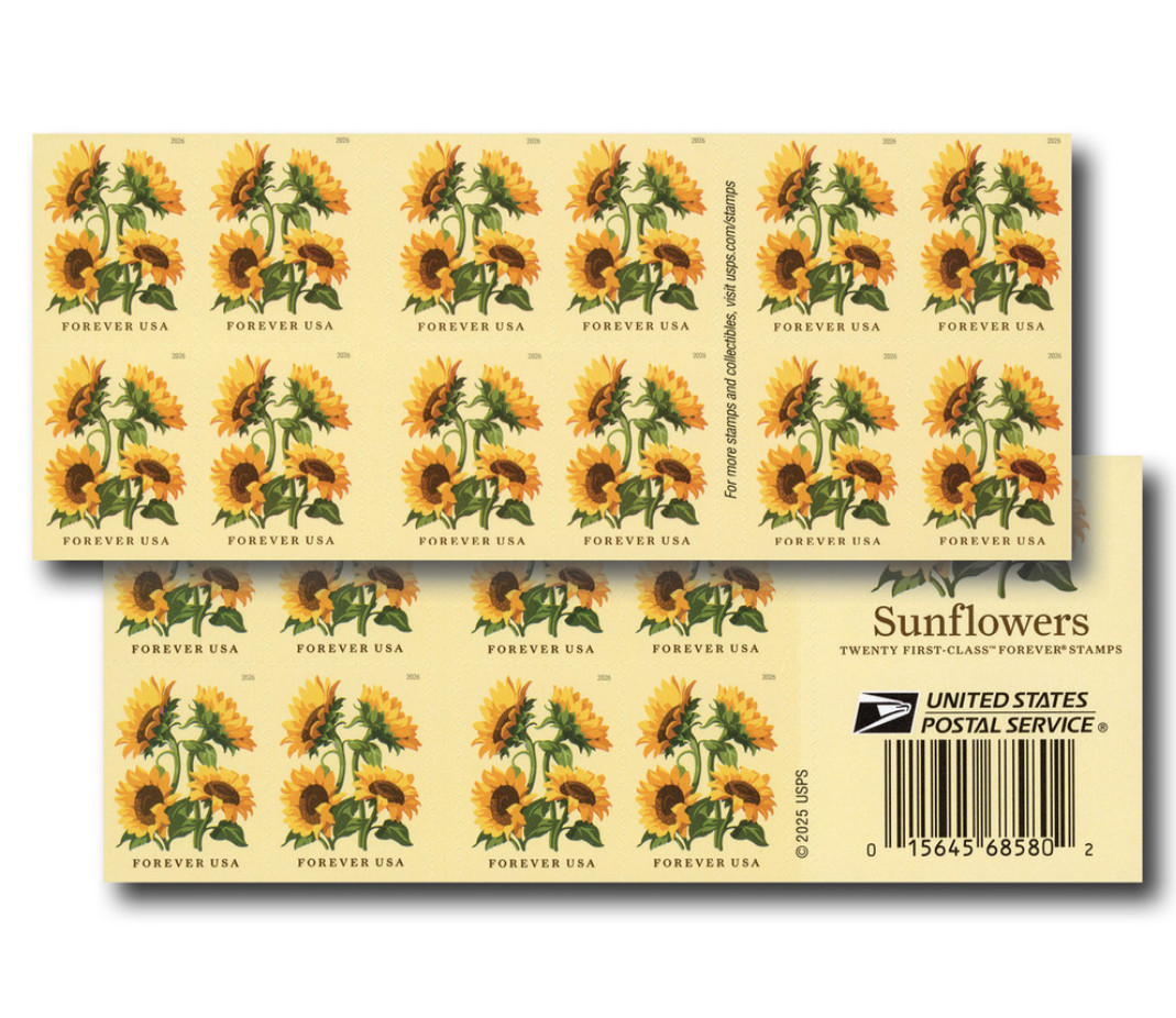 USPS SUNFLOWERS BOOKLET OF 20 FIRST CLASS LETTER STAMPS USPS SUNFLOWERS BOOKLET OF 20 FIRST CLASS LETTER STAMPS