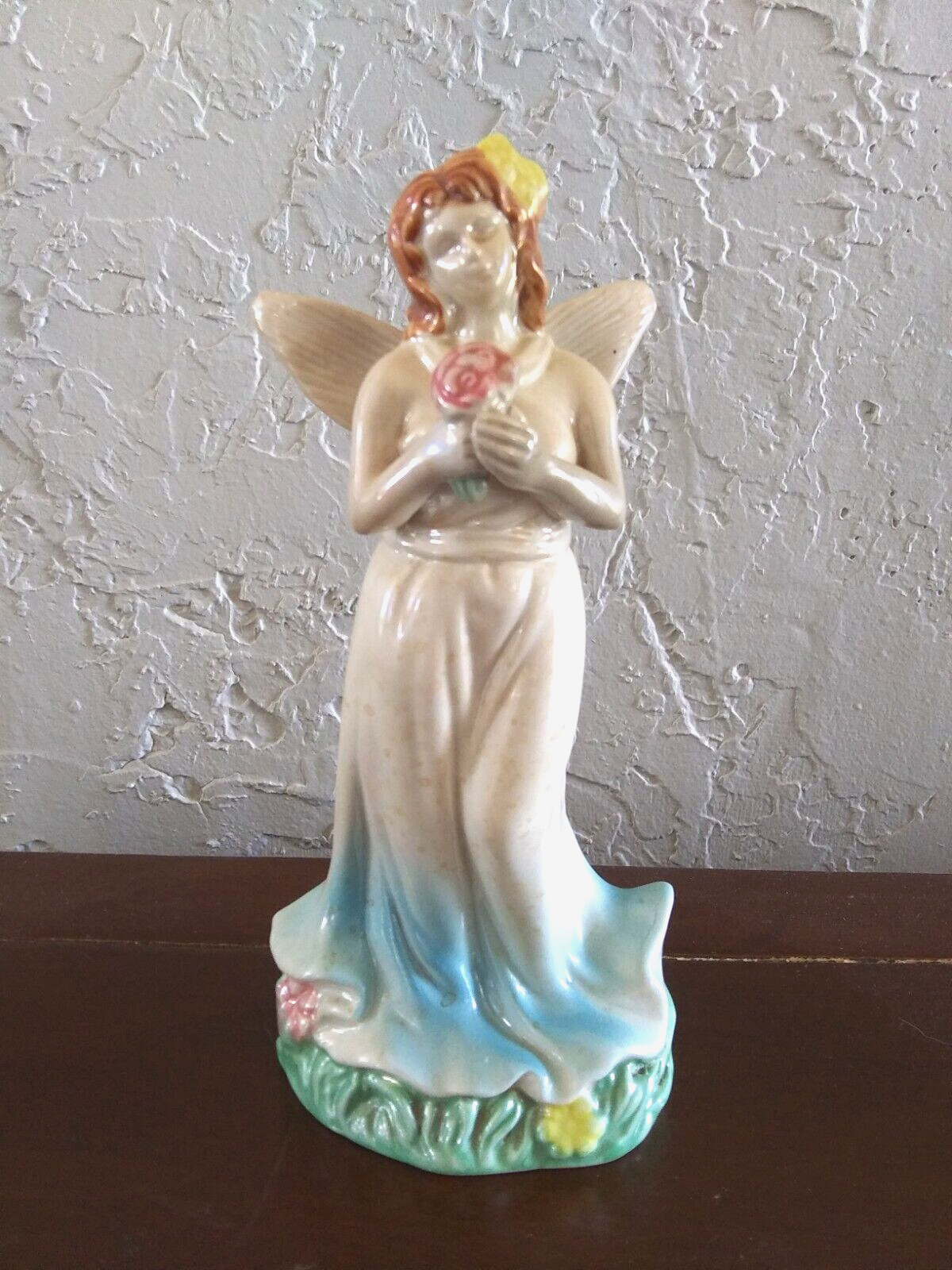 Vintage Ceramic Angel Fairy Holding Flowers 7\